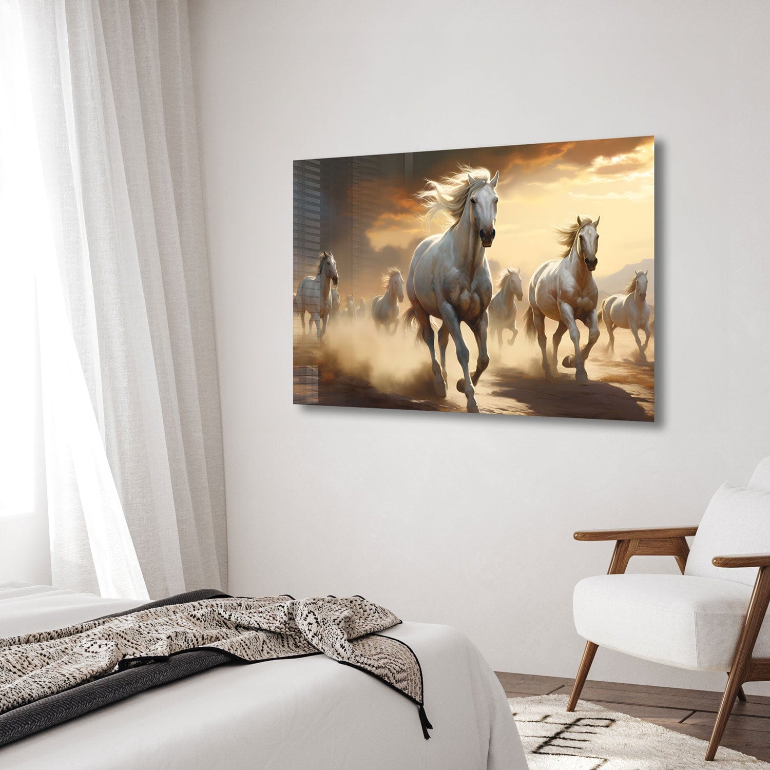 Artronauts Glass Print White Horses - Tempered Glass Wall Art