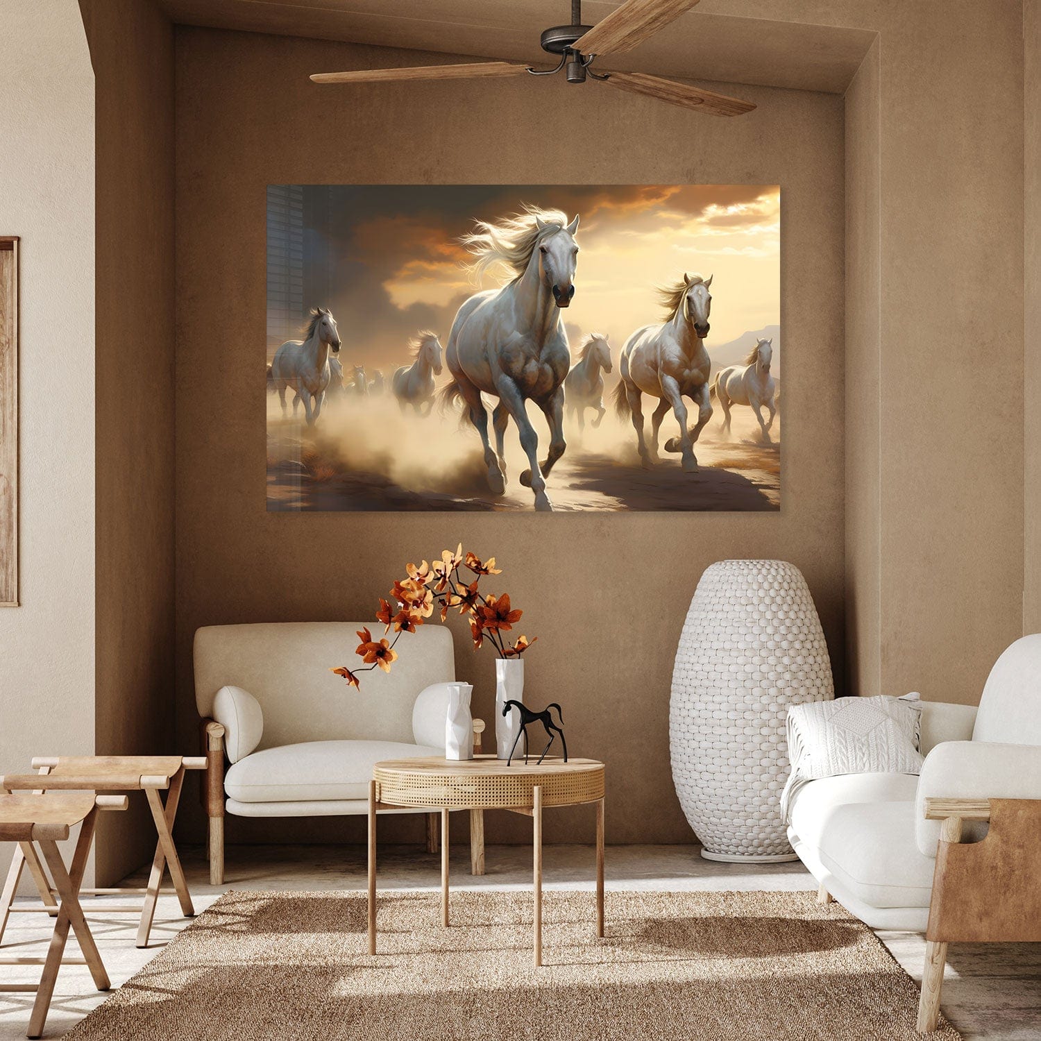 Artronauts Glass Print White Horses - Tempered Glass Wall Art