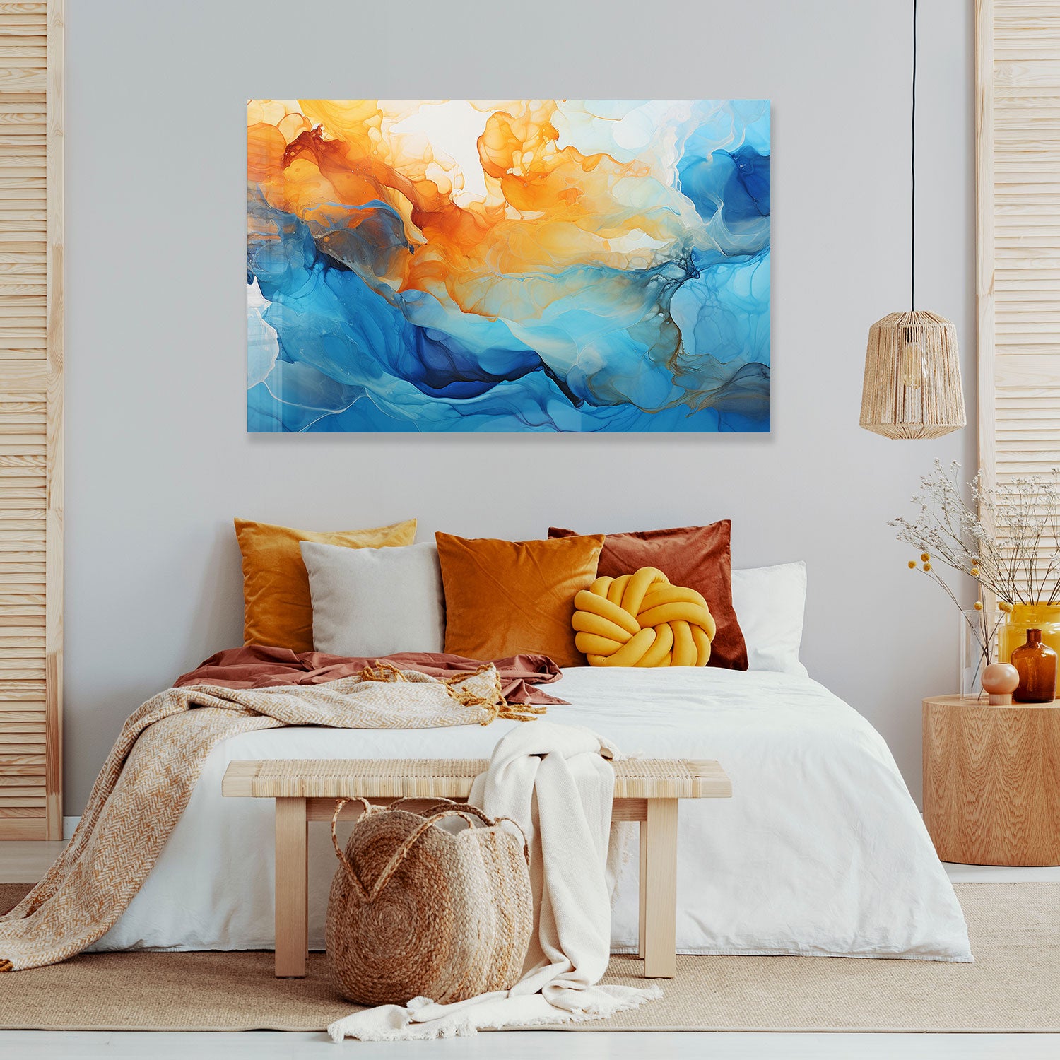 Orange&Blue Abstract - Tempered Glass Wall Art
