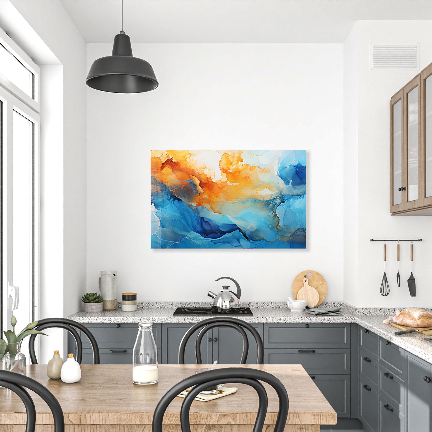 Orange&Blue Abstract - Tempered Glass Wall Art