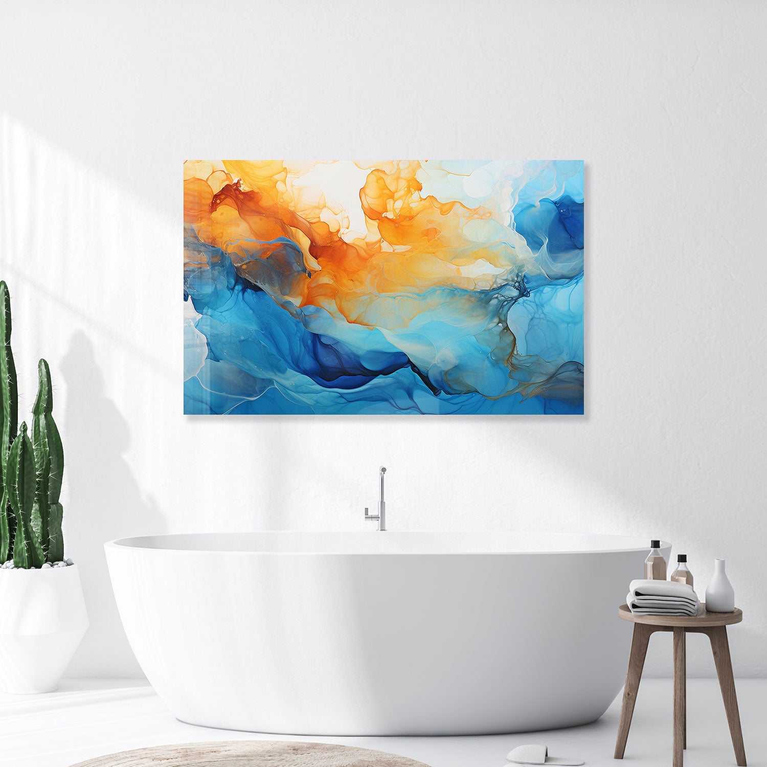 Orange&Blue Abstract - Tempered Glass Wall Art