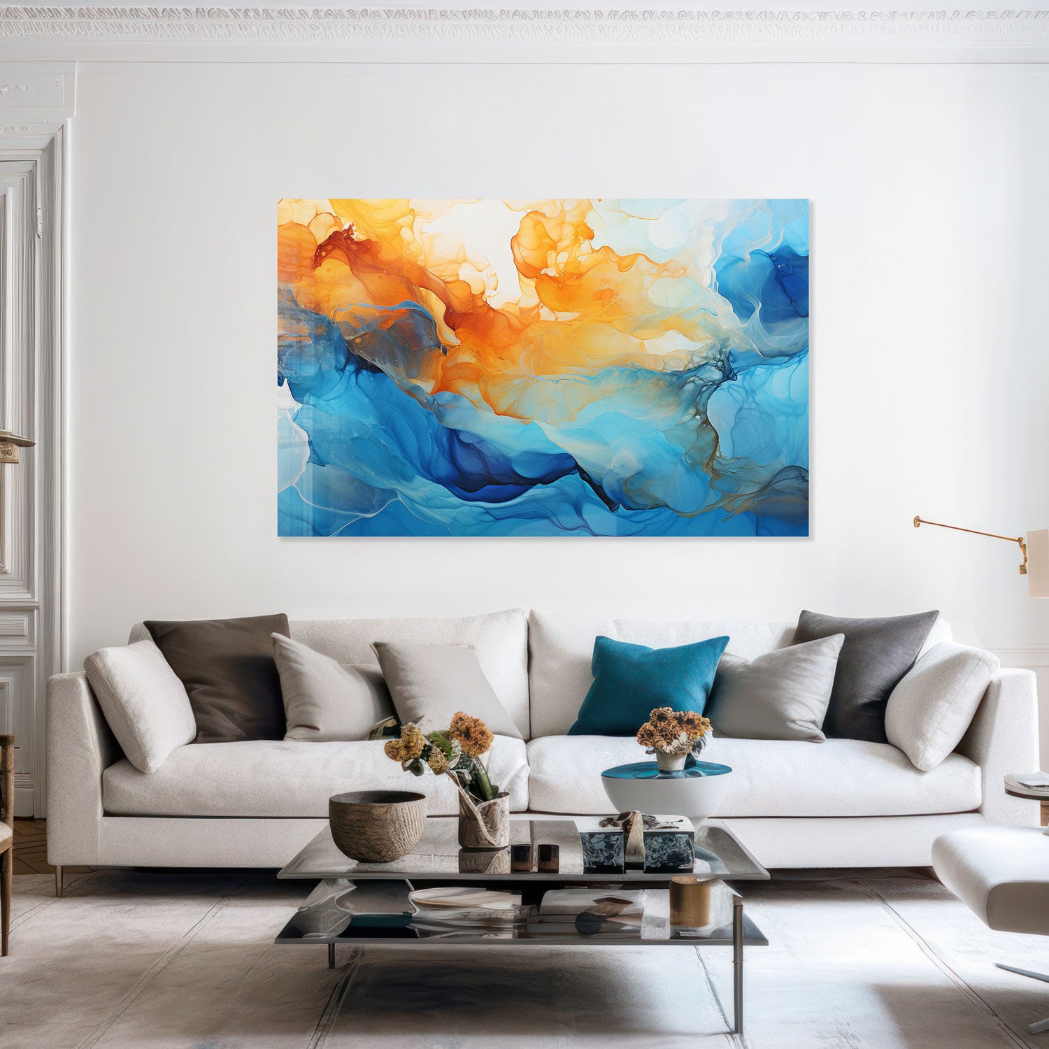Orange&Blue Abstract - Tempered Glass Wall Art