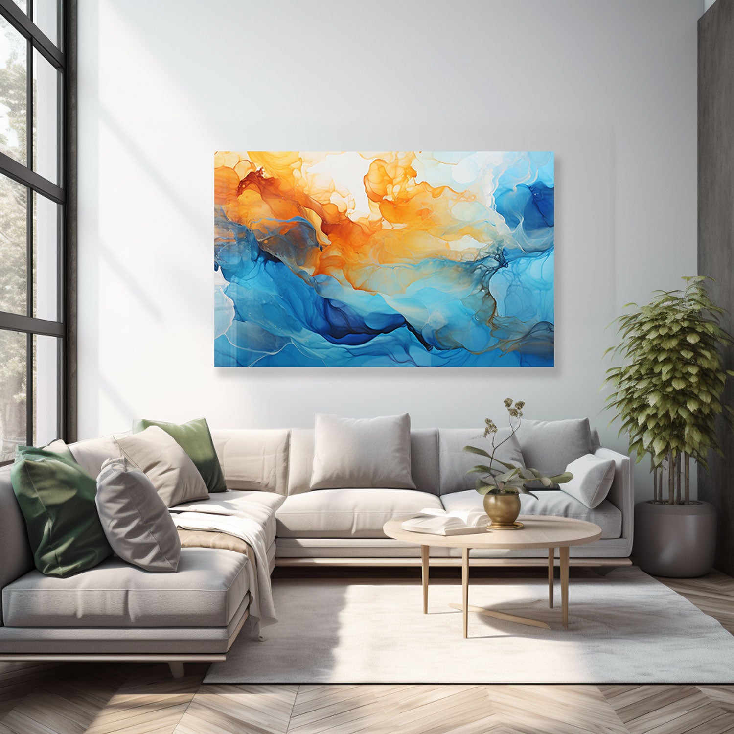 Orange&Blue Abstract - Tempered Glass Wall Art