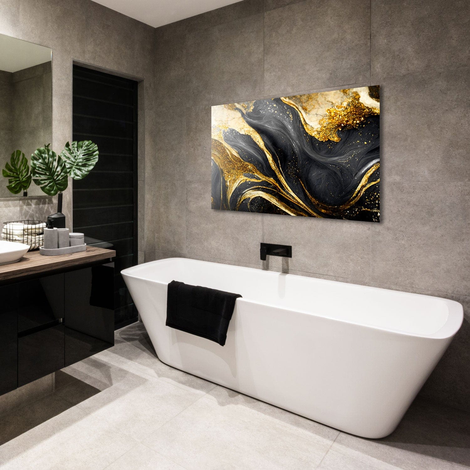 Artronauts Glass Print Golden Black Flower - Tempered Glass Wall Art