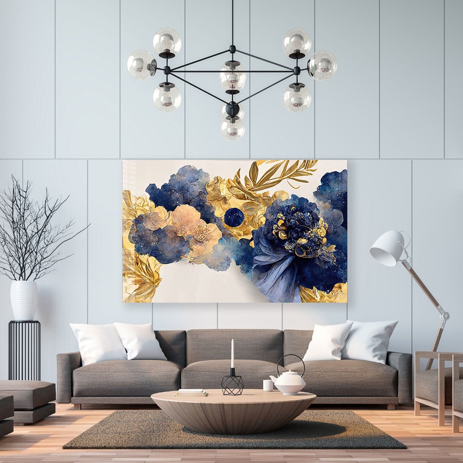 Artronauts Glass Print Yellow Blue Floral - Tempered Glass Wall Art