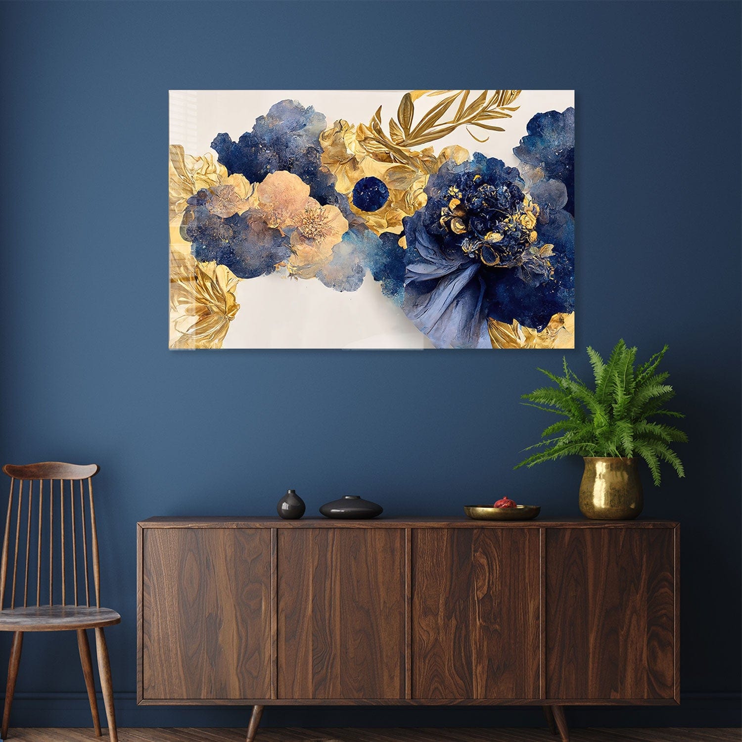 Artronauts Glass Print Yellow Blue Floral - Tempered Glass Wall Art