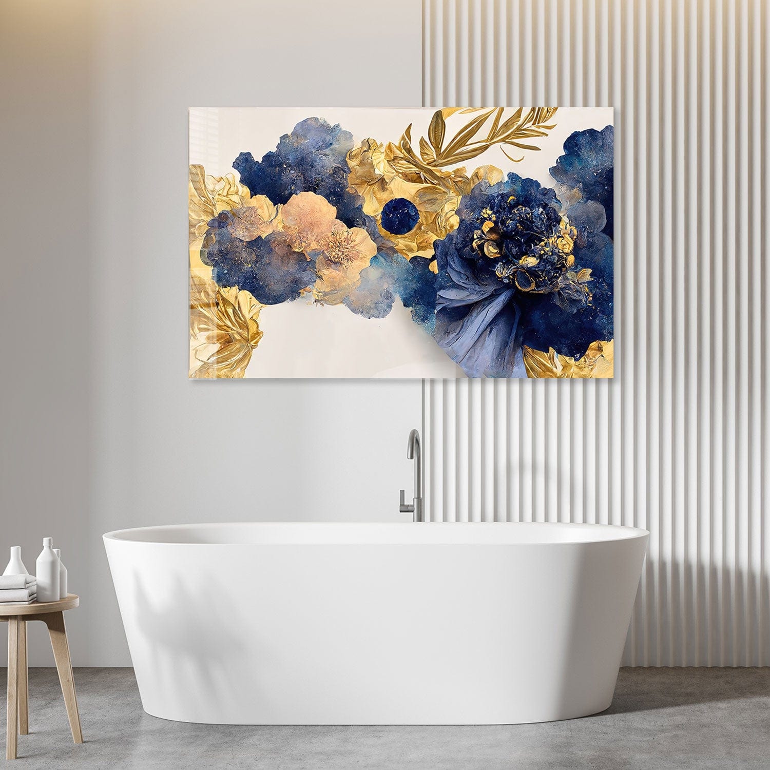 Artronauts Glass Print Yellow Blue Floral - Tempered Glass Wall Art