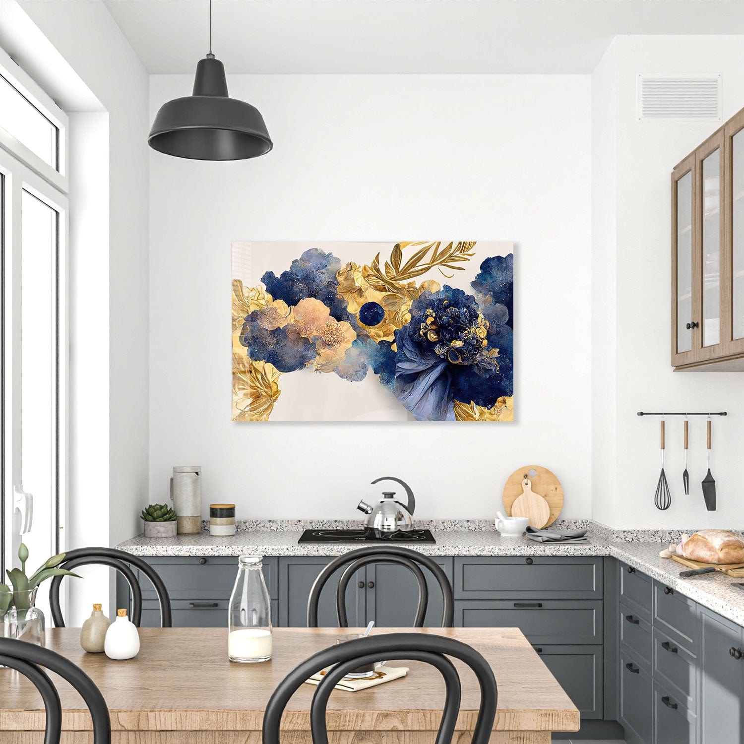 Artronauts Glass Print Yellow Blue Floral - Tempered Glass Wall Art
