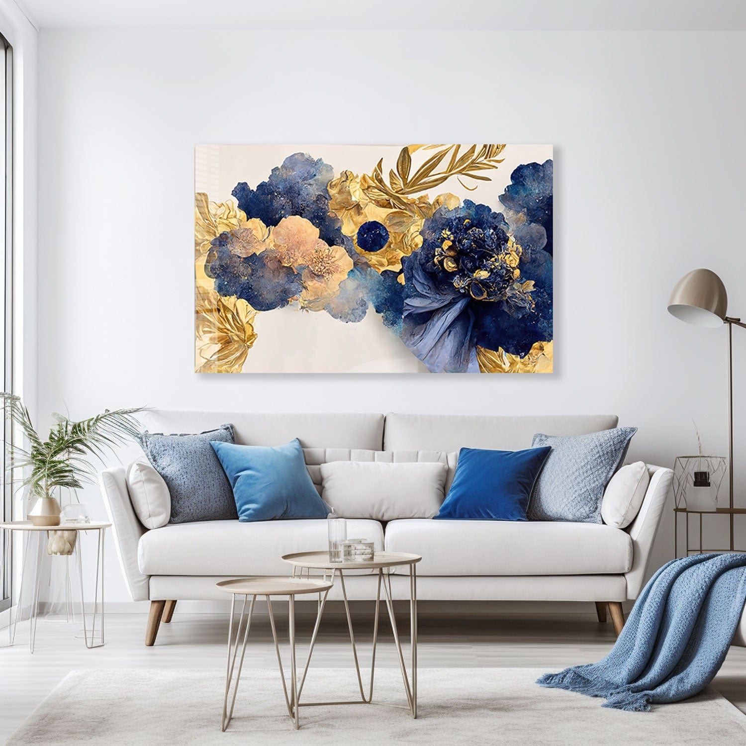 Artronauts Glass Print Yellow Blue Floral - Tempered Glass Wall Art