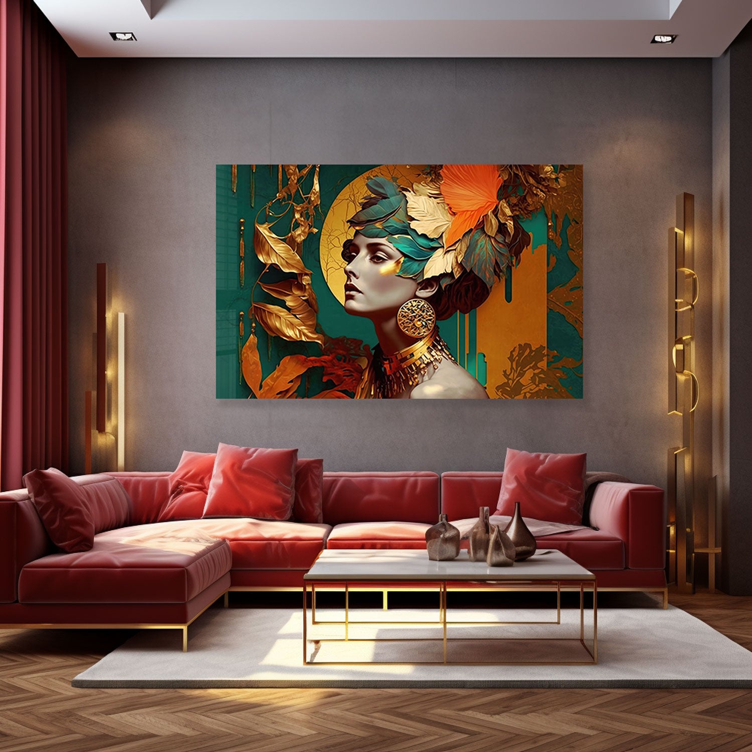 Lady in Leaves - Tempered Glass Wall Art