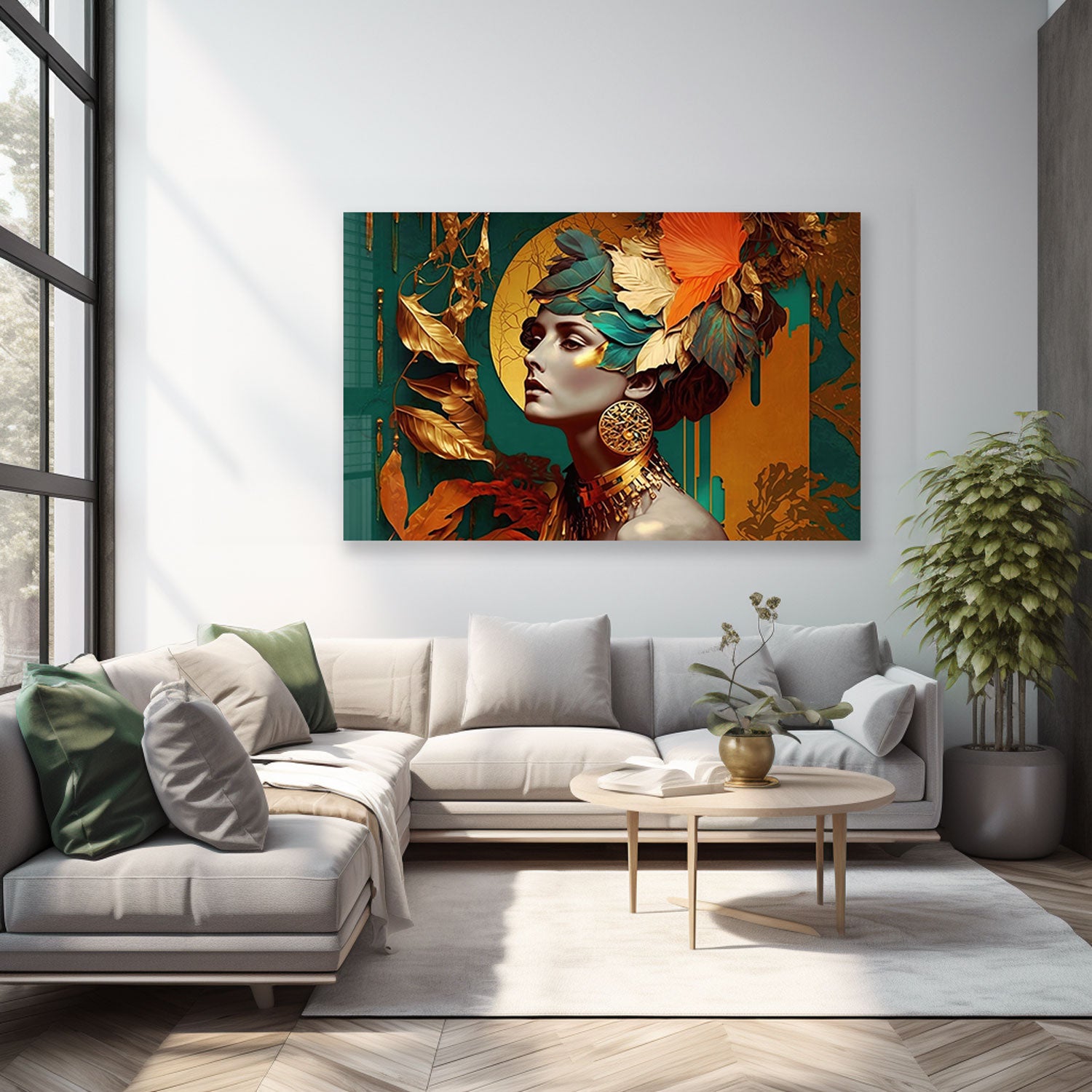 Lady in Leaves - Tempered Glass Wall Art