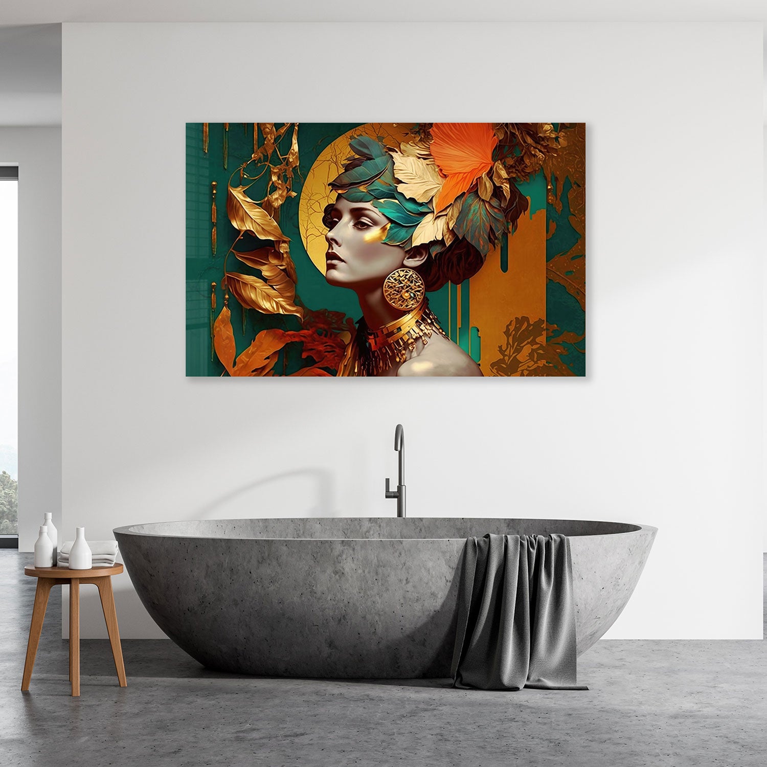 Lady in Leaves - Tempered Glass Wall Art