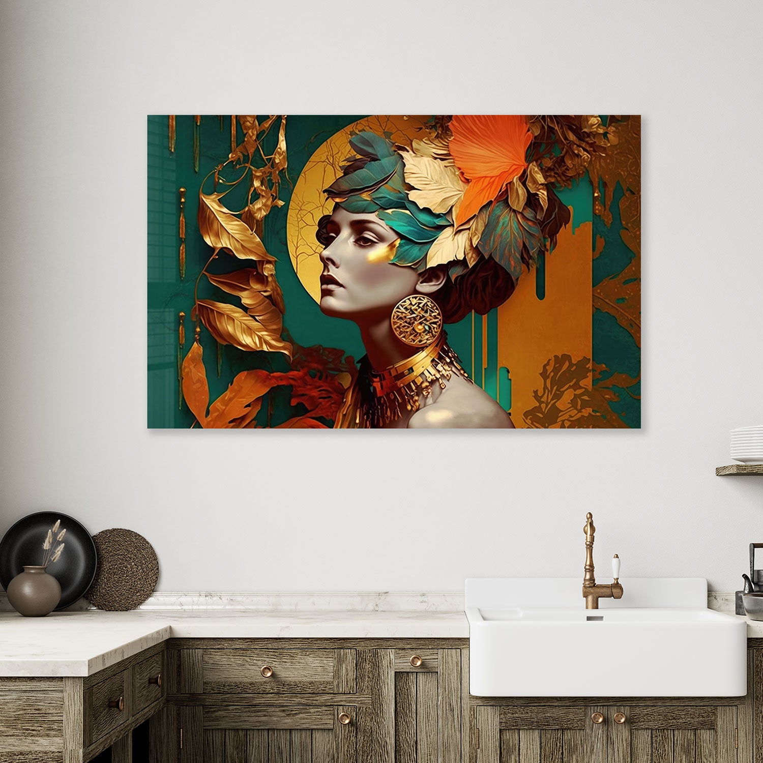 Lady in Leaves - Tempered Glass Wall Art