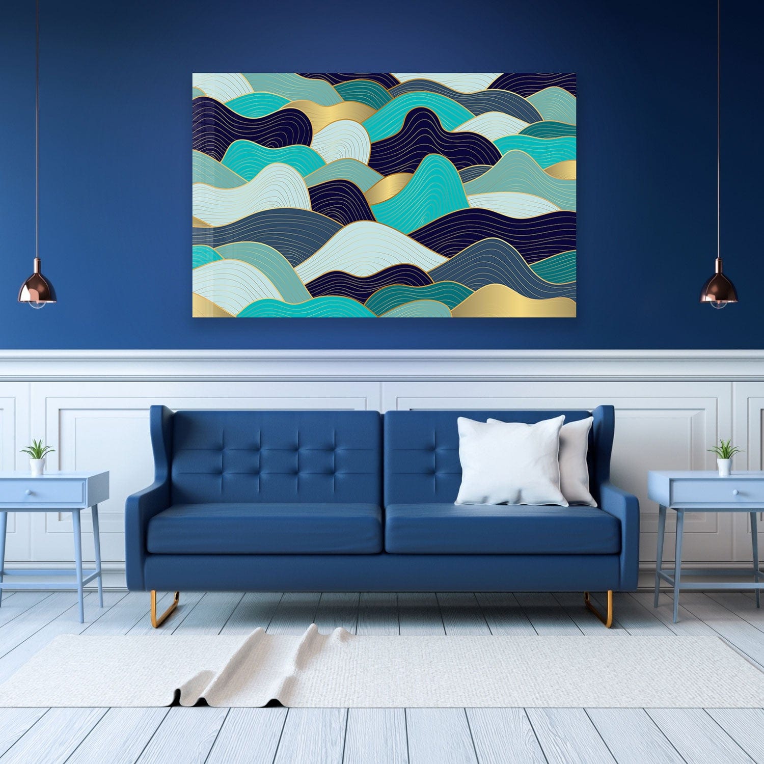 Artronauts Glass Print Shades of Blue Waves - Tempered Glass Wall Art