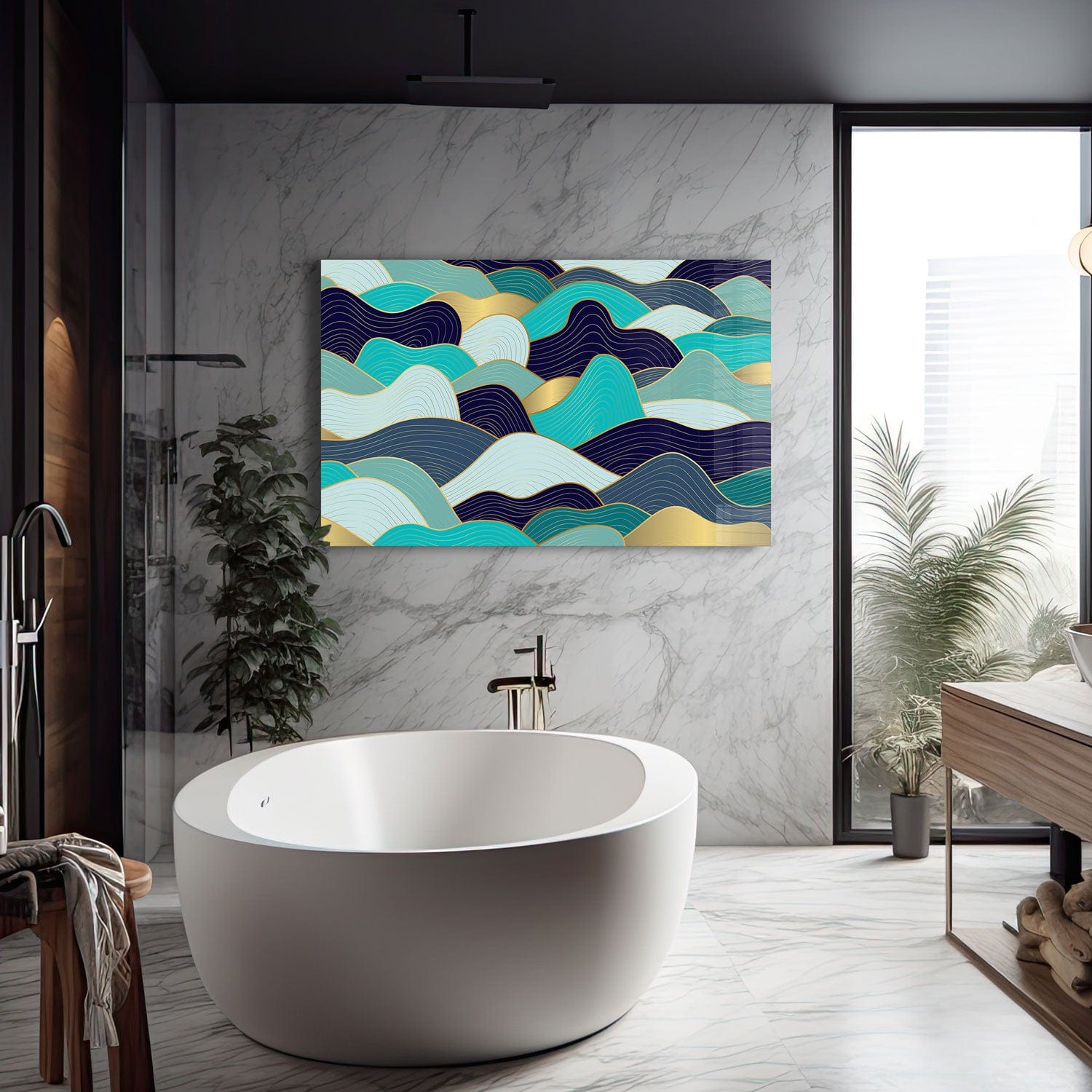 Artronauts Glass Print Shades of Blue Waves - Tempered Glass Wall Art