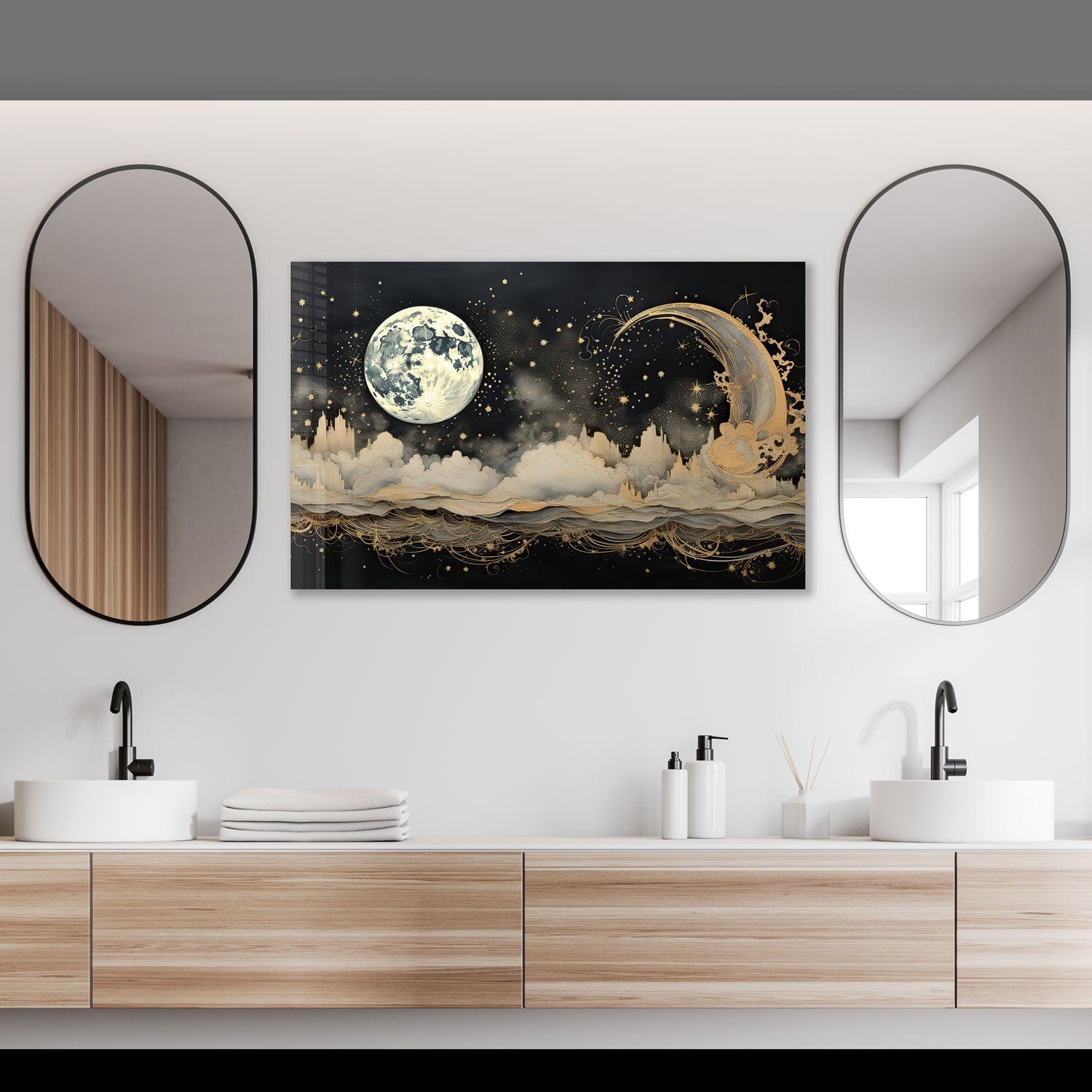 Artronauts Glass Print Illustrated Moonlight - Tempered Glass Wall Art
