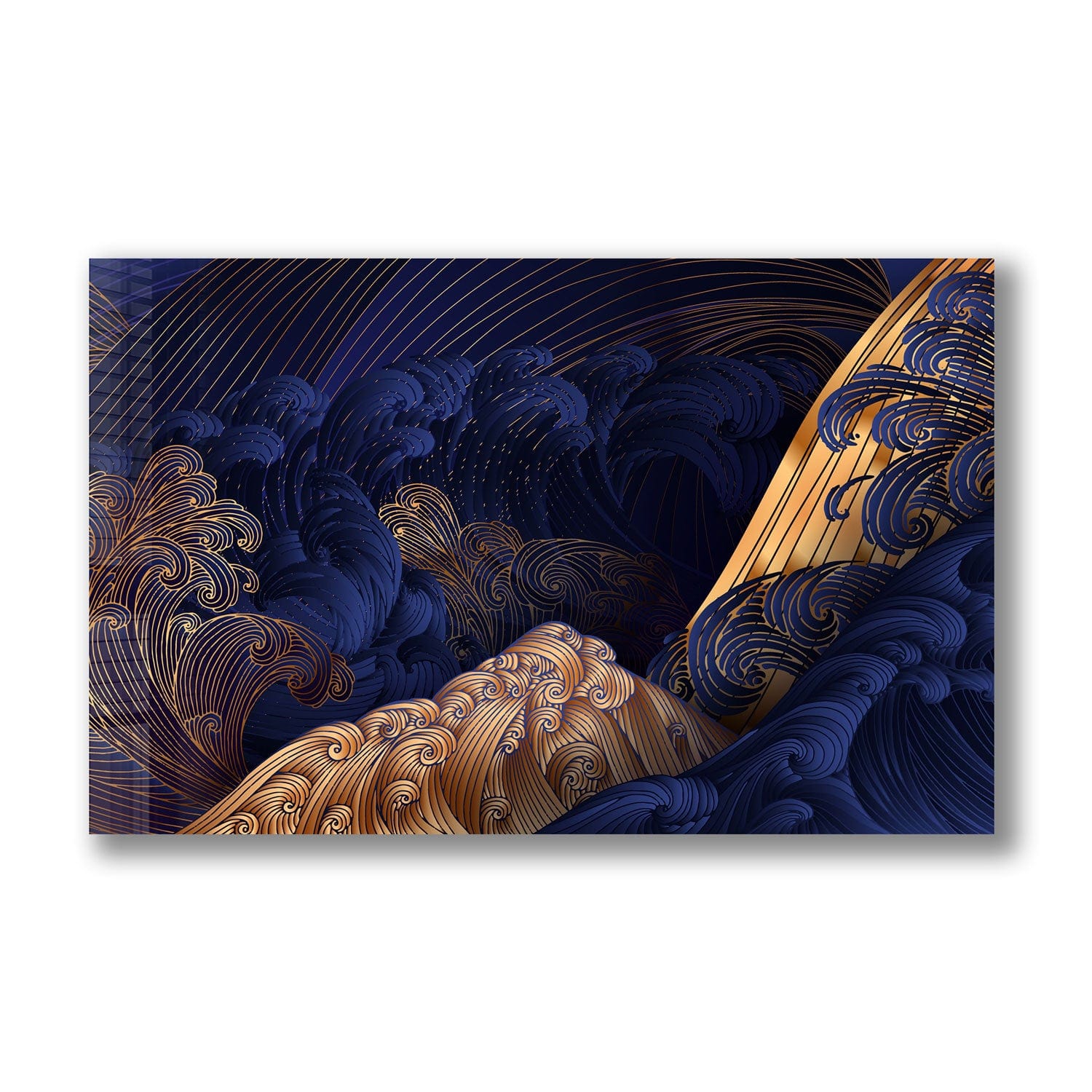 Artronauts Glass Print Golden Blue Waves - Tempered Glass Wall Art