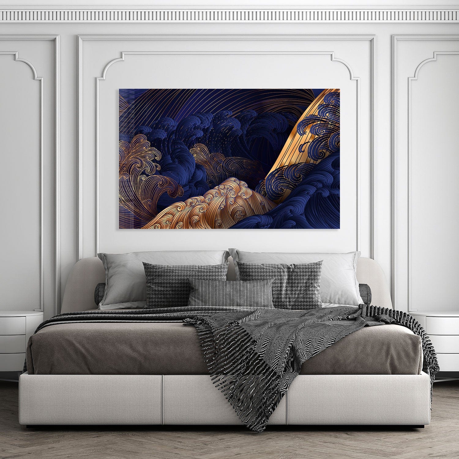 Artronauts Glass Print Golden Blue Waves - Tempered Glass Wall Art