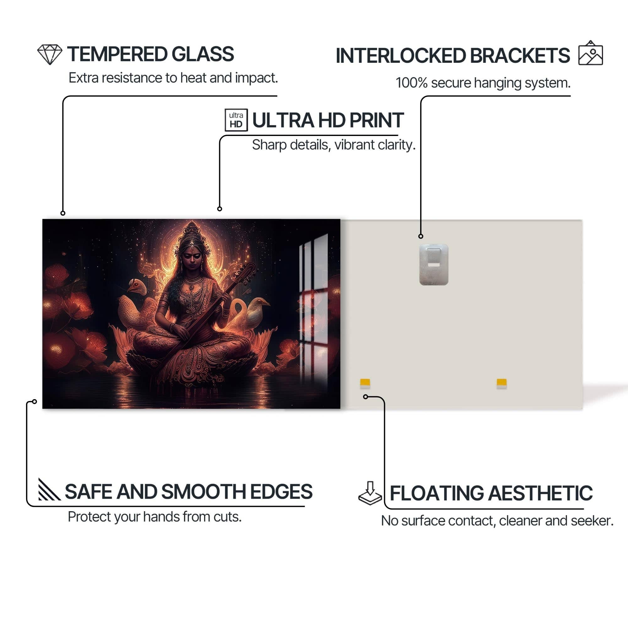 Artronauts Glass Print Lotus Saraswati- Hinduism Tempered Glass Wall Art