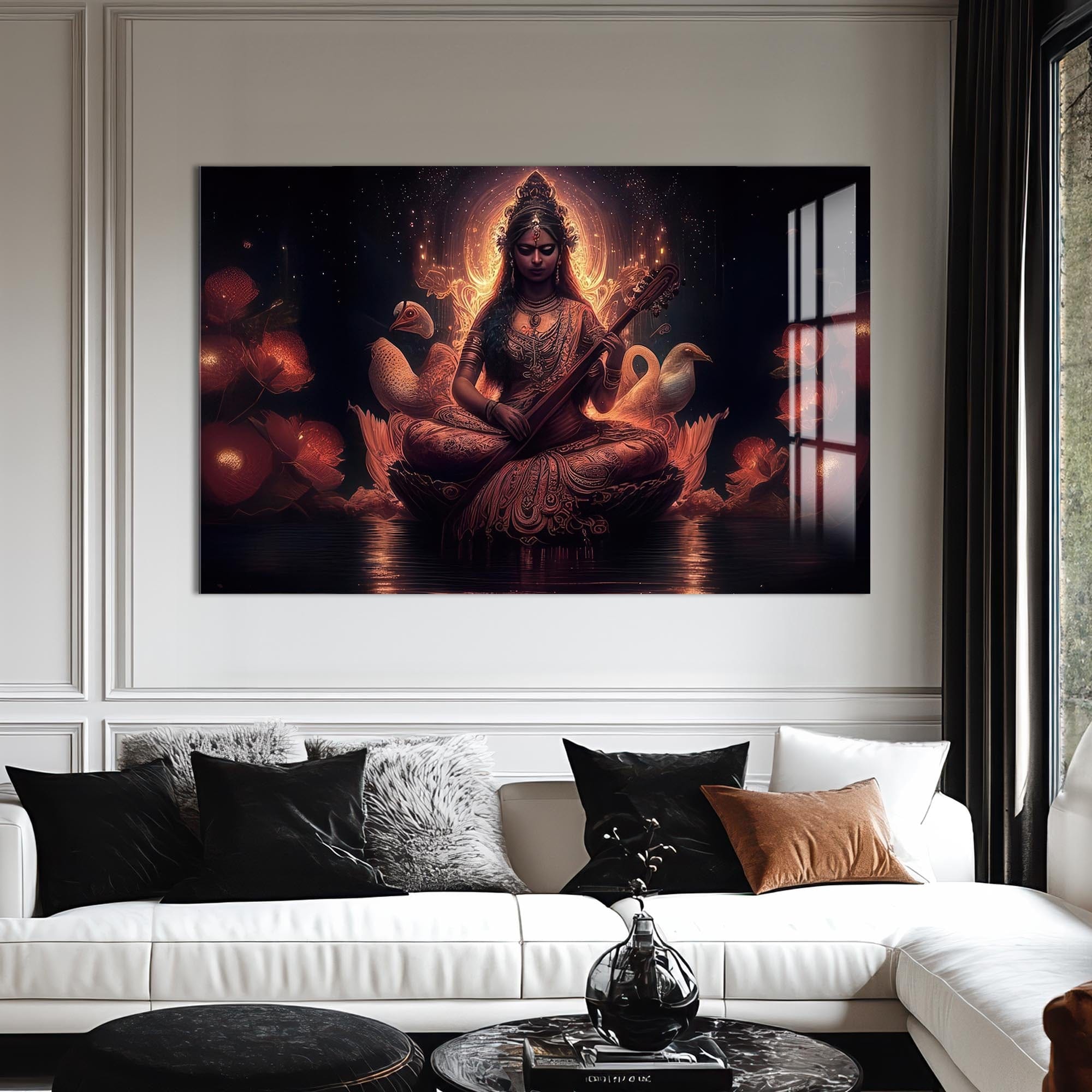 Artronauts Glass Print Lotus Saraswati- Hinduism Tempered Glass Wall Art