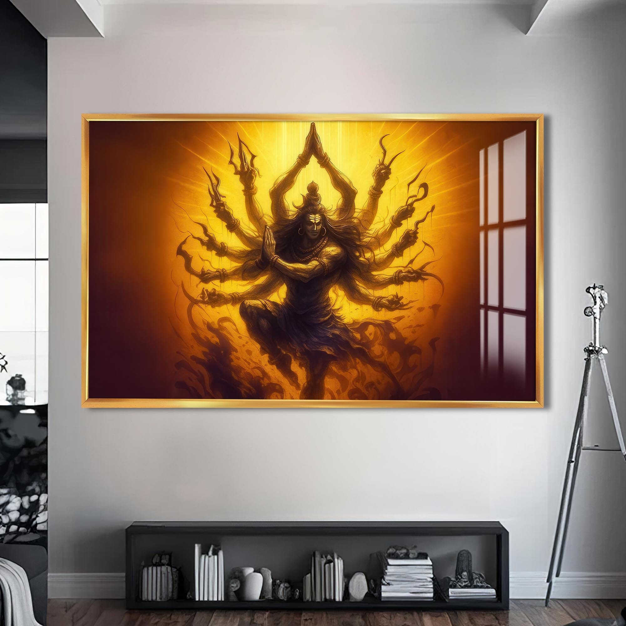 Artronauts Glass Print S | 72x46 cm | 28.3"x18.1" / Gold Golden Tandava- Hinduism Tempered Glass Wall Art