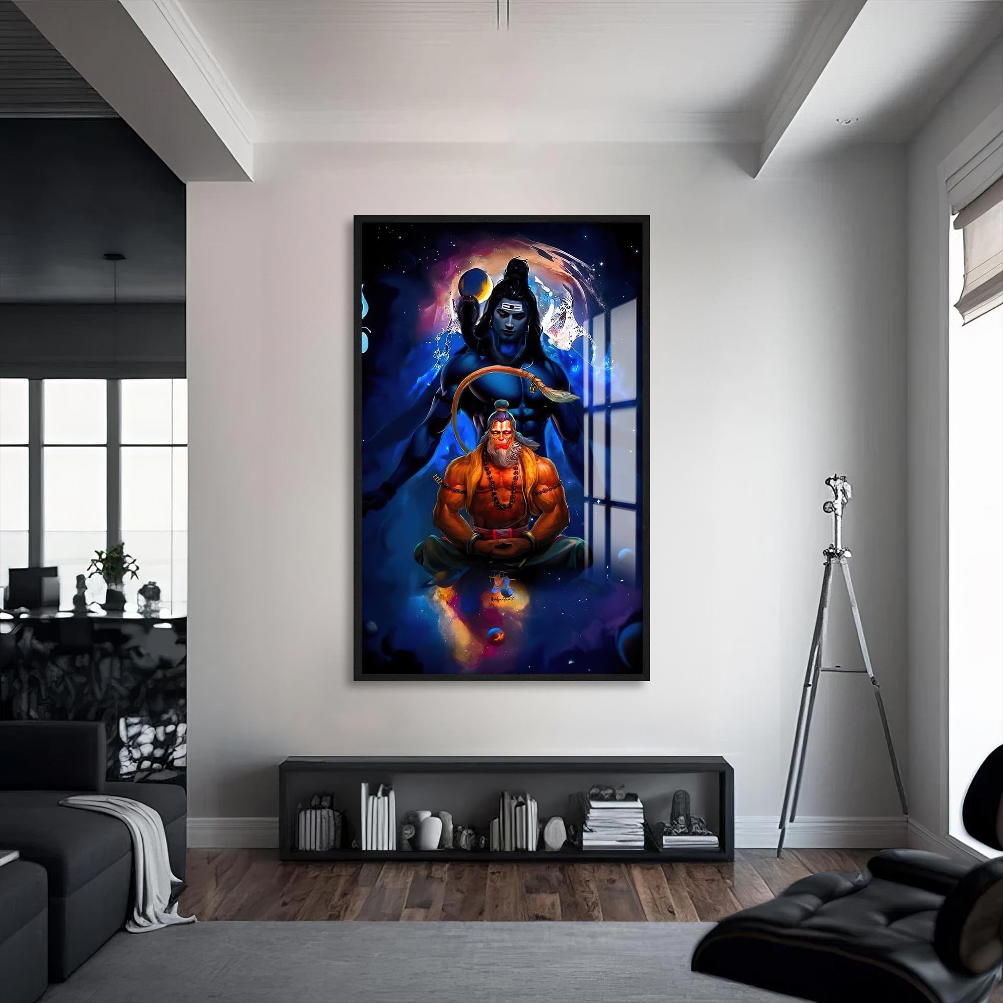 Artronauts Glass Print S | 72x46 cm | 28.3"x18.1" / Black Shiva Ascension- Hinduism Tempered Glass Wall Art
