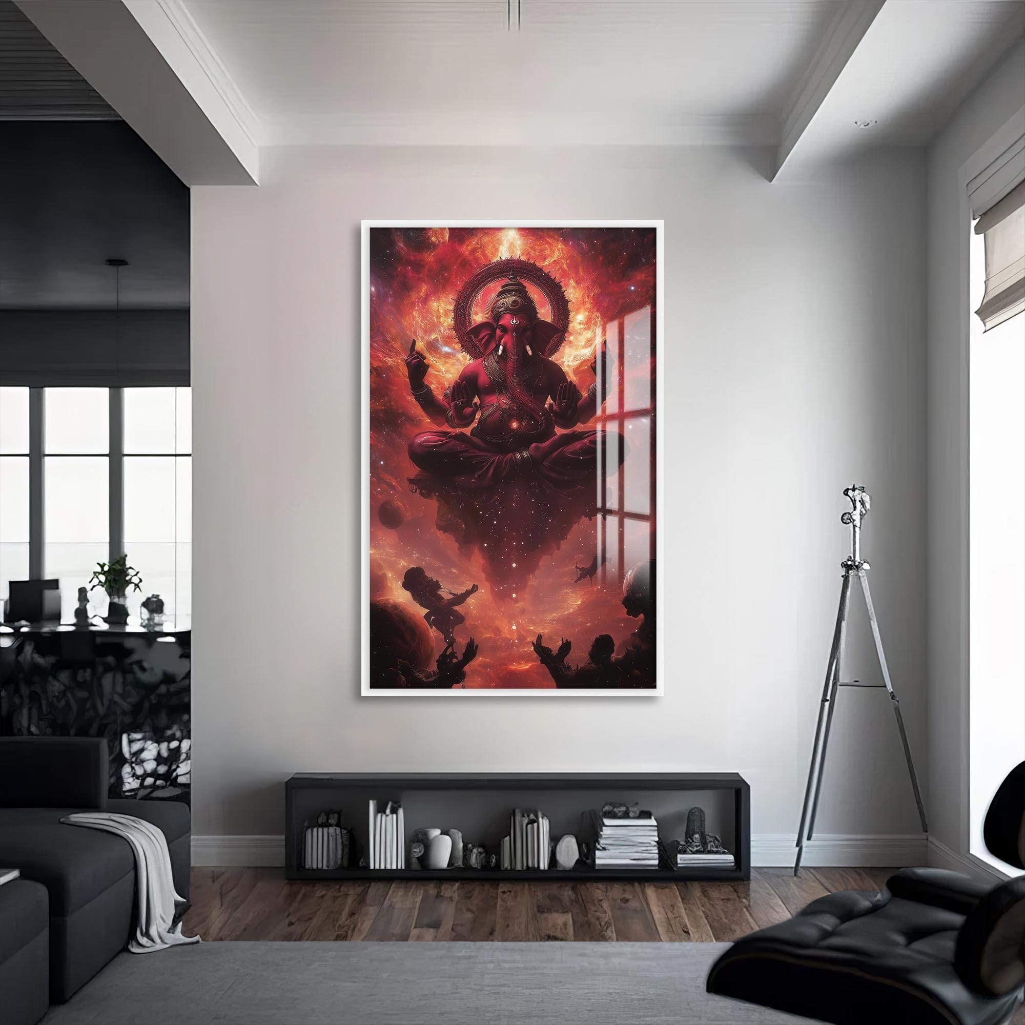 Artronauts Glass Print S | 72x46 cm | 28.3"x18.1" / White Lotus Blessing- Hinduism Tempered Glass Wall Art