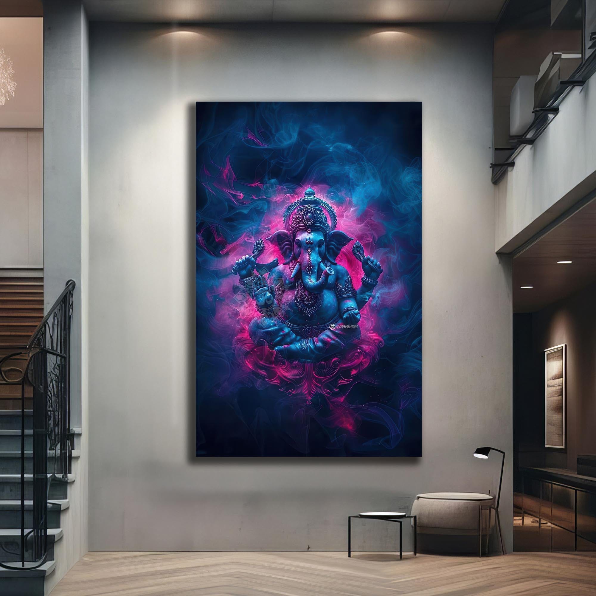 Artronauts Glass Print Crimson Ganesha- Hinduism Tempered Glass Wall Art