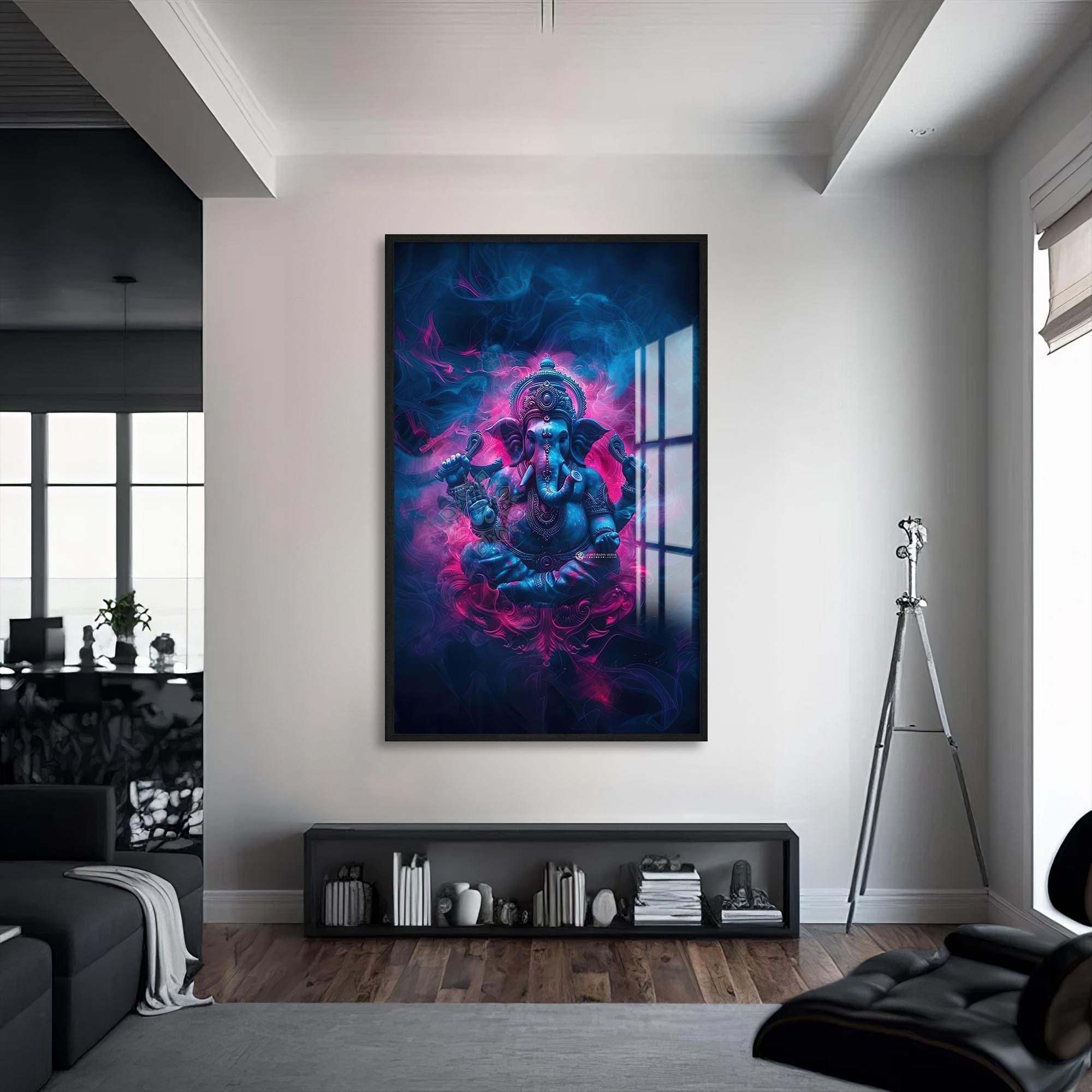 Artronauts Glass Print S | 72x46 cm | 28.3"x18.1" / Black Crimson Ganesha- Hinduism Tempered Glass Wall Art