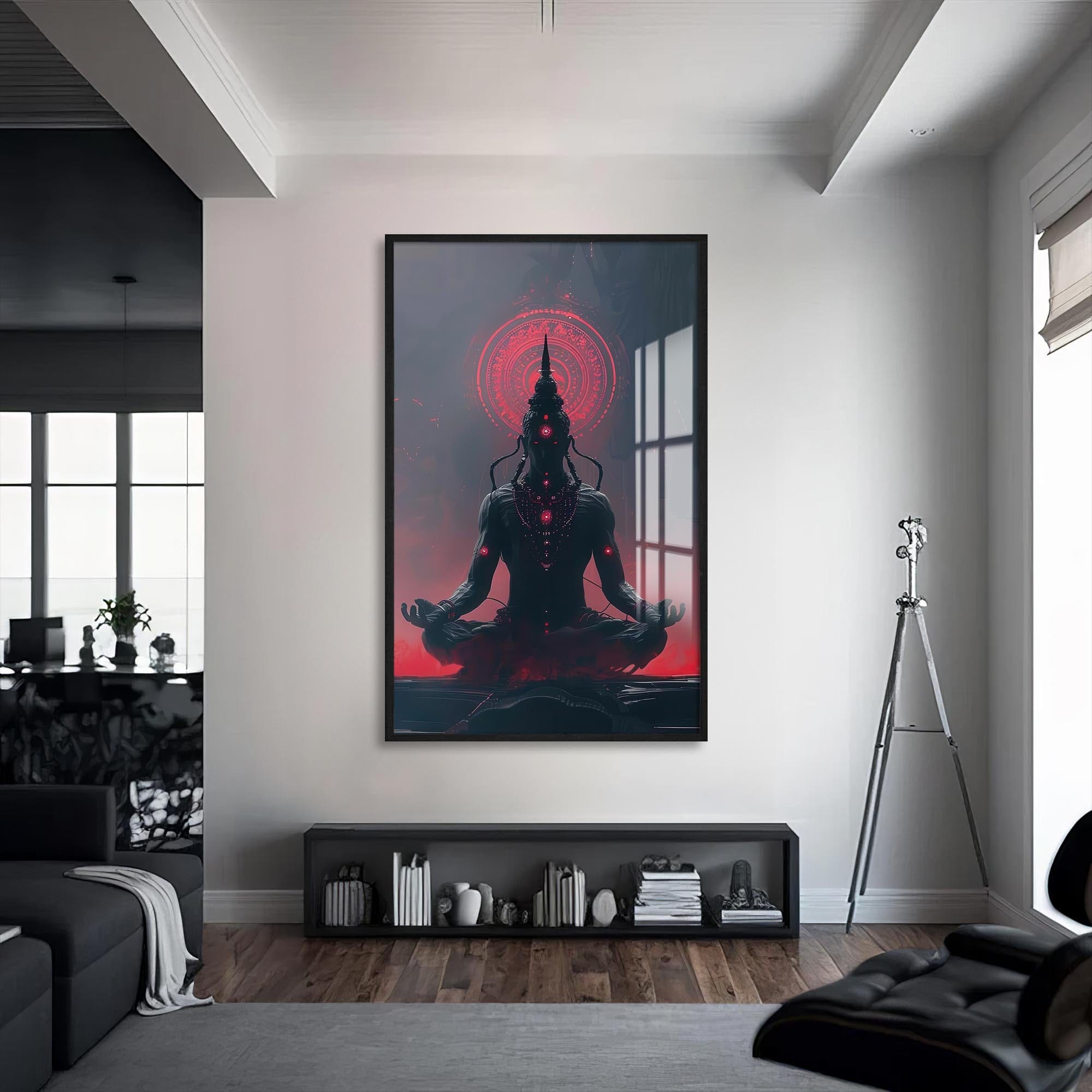 Artronauts Glass Print S | 72x46 cm | 28.3"x18.1" / Black Neon Ganesha- Hinduism Tempered Glass Wall Art