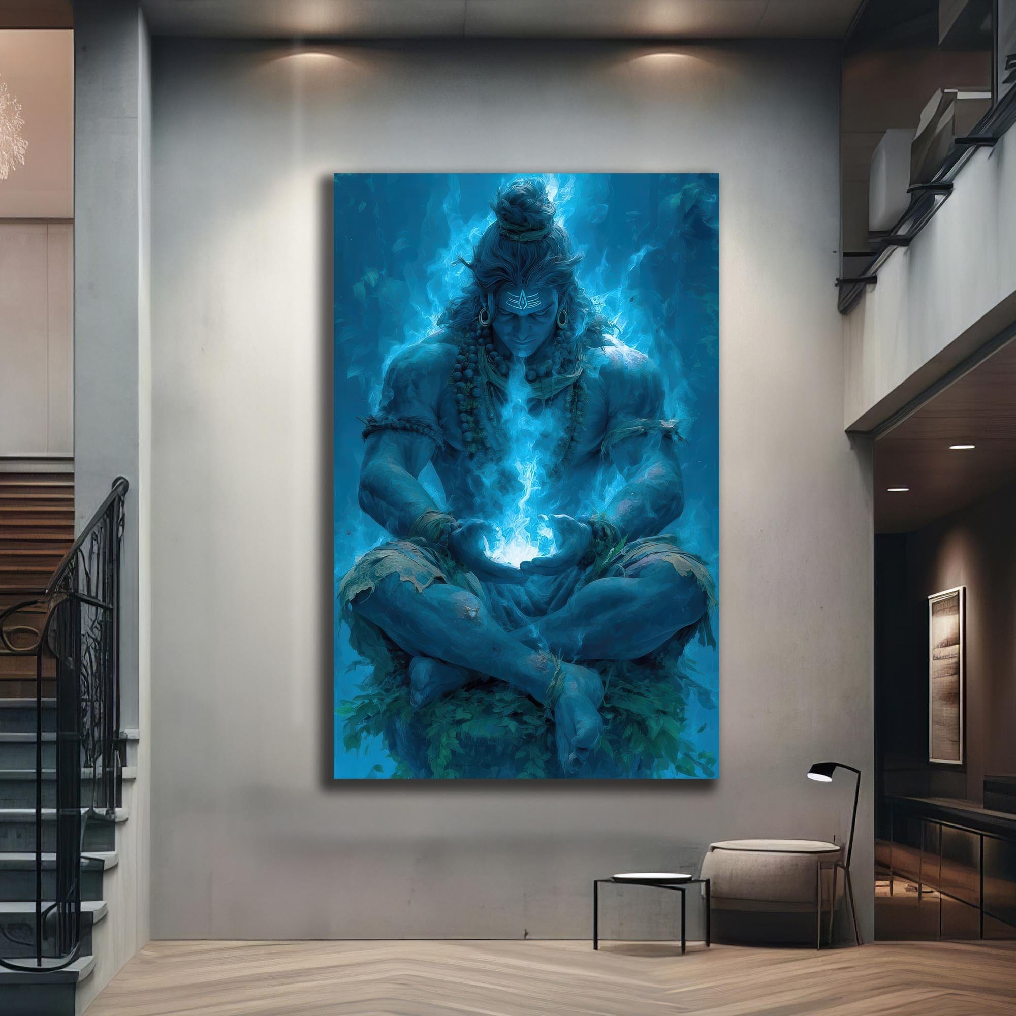 Artronauts Glass Print Blue Serenity- Hinduism Tempered Glass Wall Art