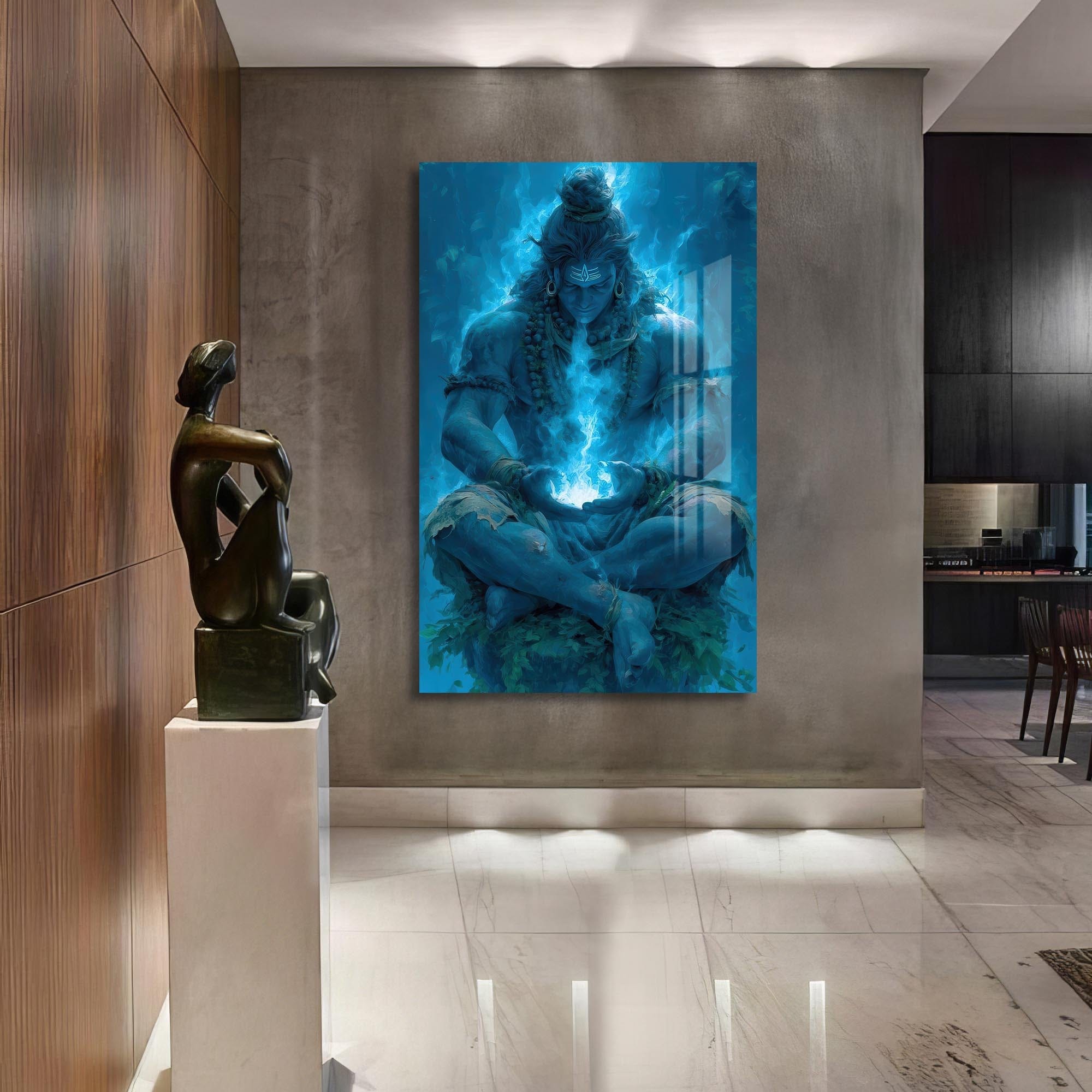Artronauts Glass Print Blue Serenity- Hinduism Tempered Glass Wall Art