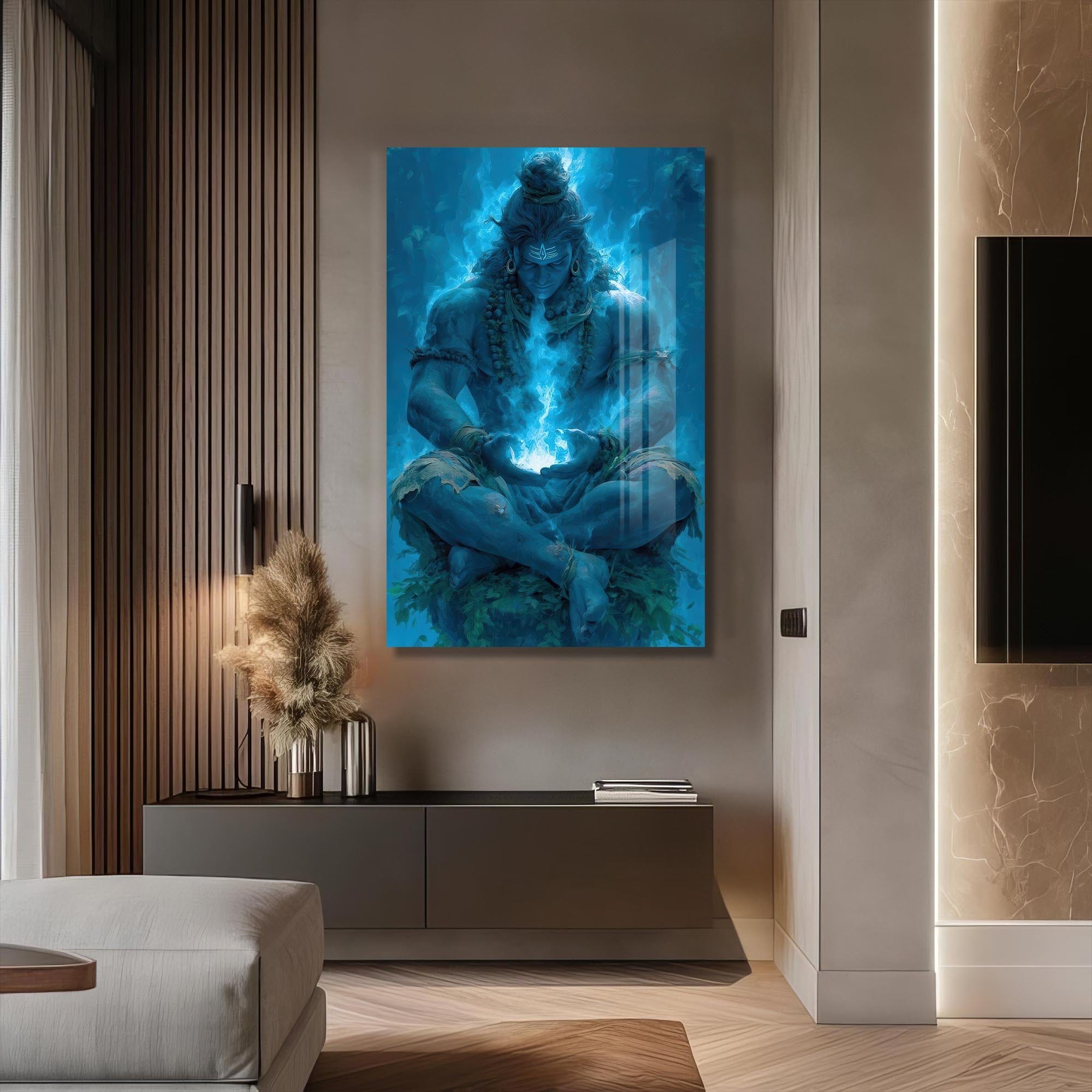 Artronauts Glass Print Blue Serenity- Hinduism Tempered Glass Wall Art