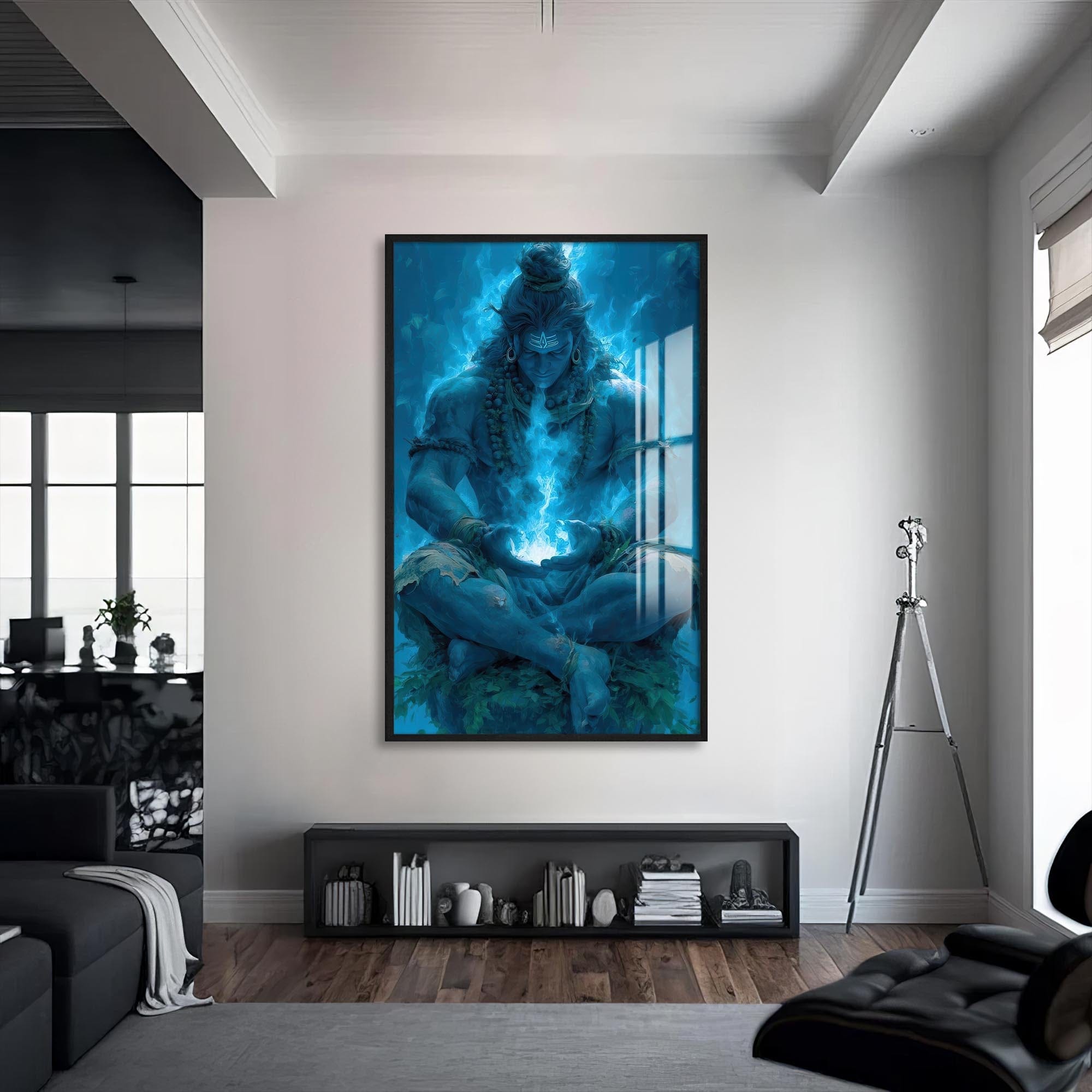Artronauts Glass Print S | 72x46 cm | 28.3"x18.1" / Black Blue Serenity- Hinduism Tempered Glass Wall Art