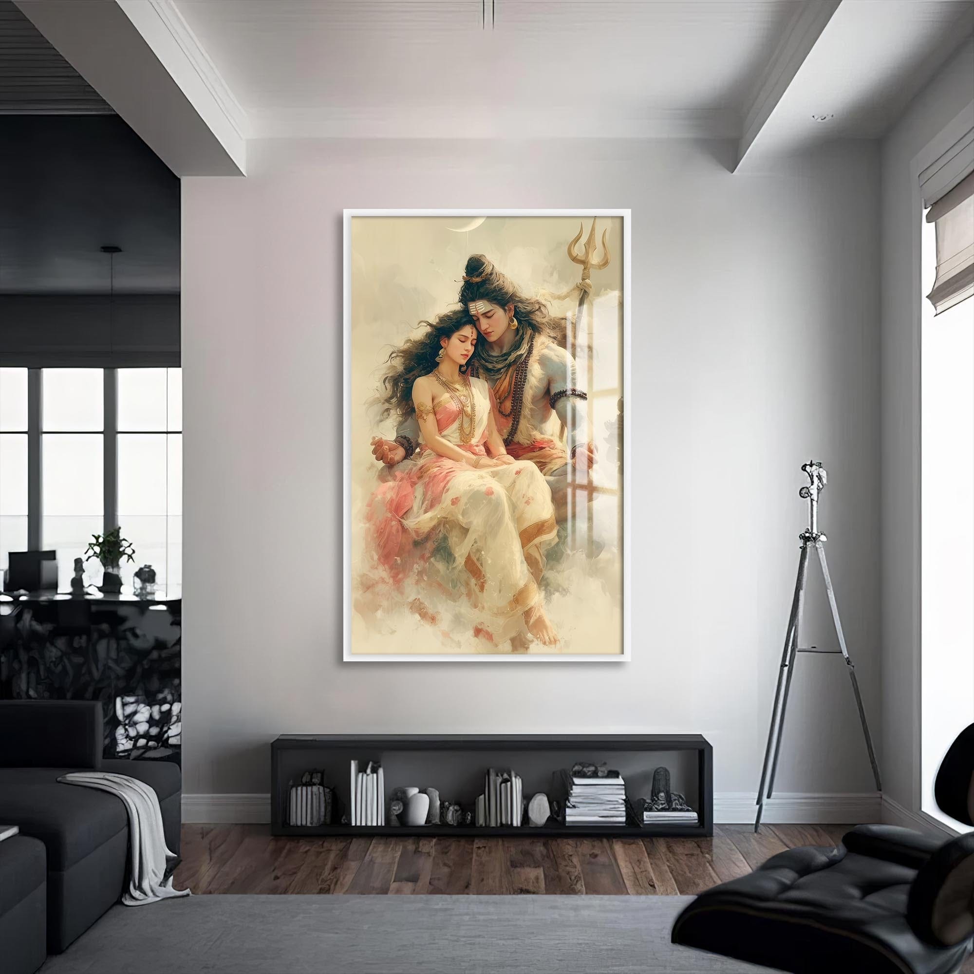 Artronauts Glass Print S | 72x46 cm | 28.3"x18.1" / White Eternal Union- Hinduism Tempered Glass Wall Art