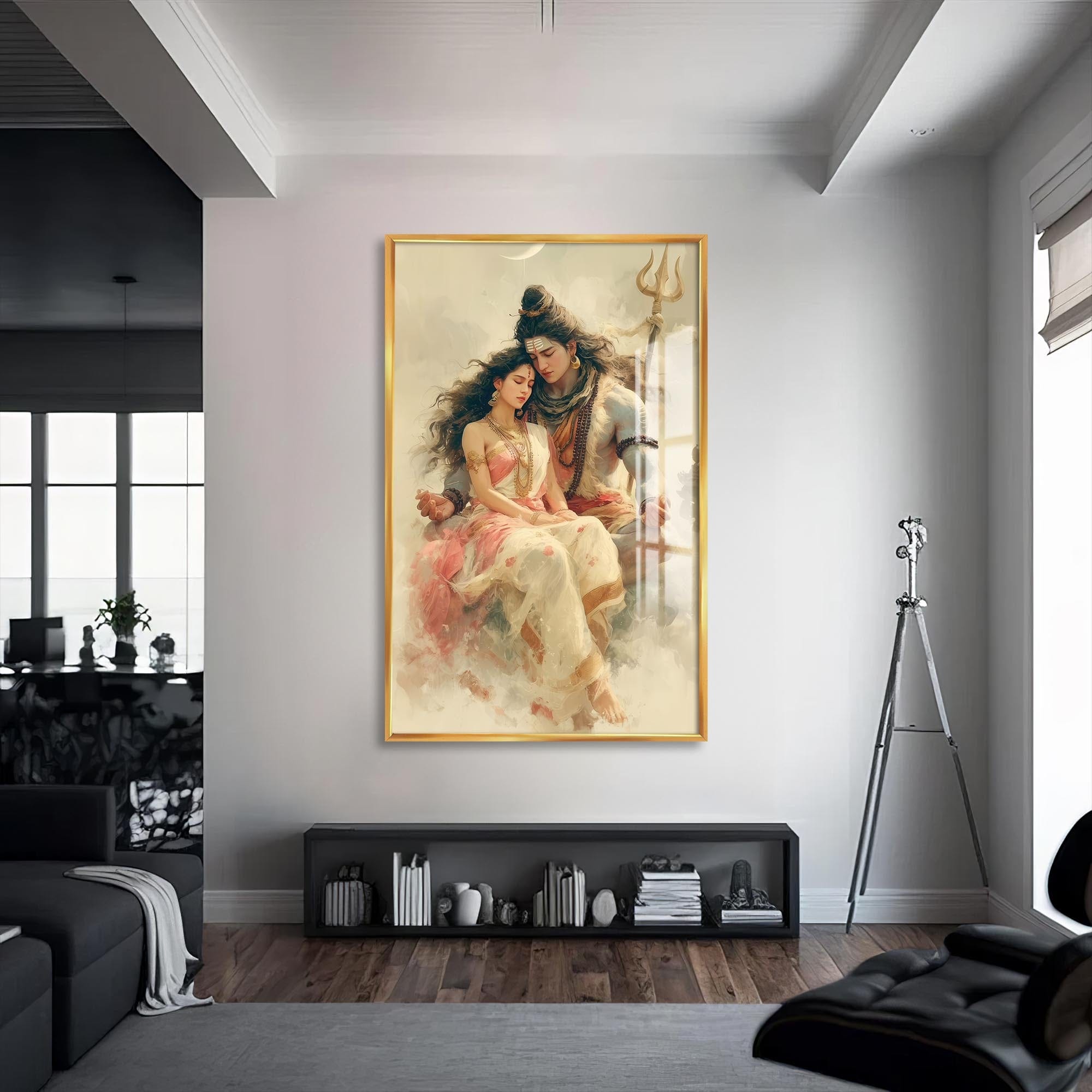 Artronauts Glass Print S | 72x46 cm | 28.3"x18.1" / Gold Eternal Union- Hinduism Tempered Glass Wall Art