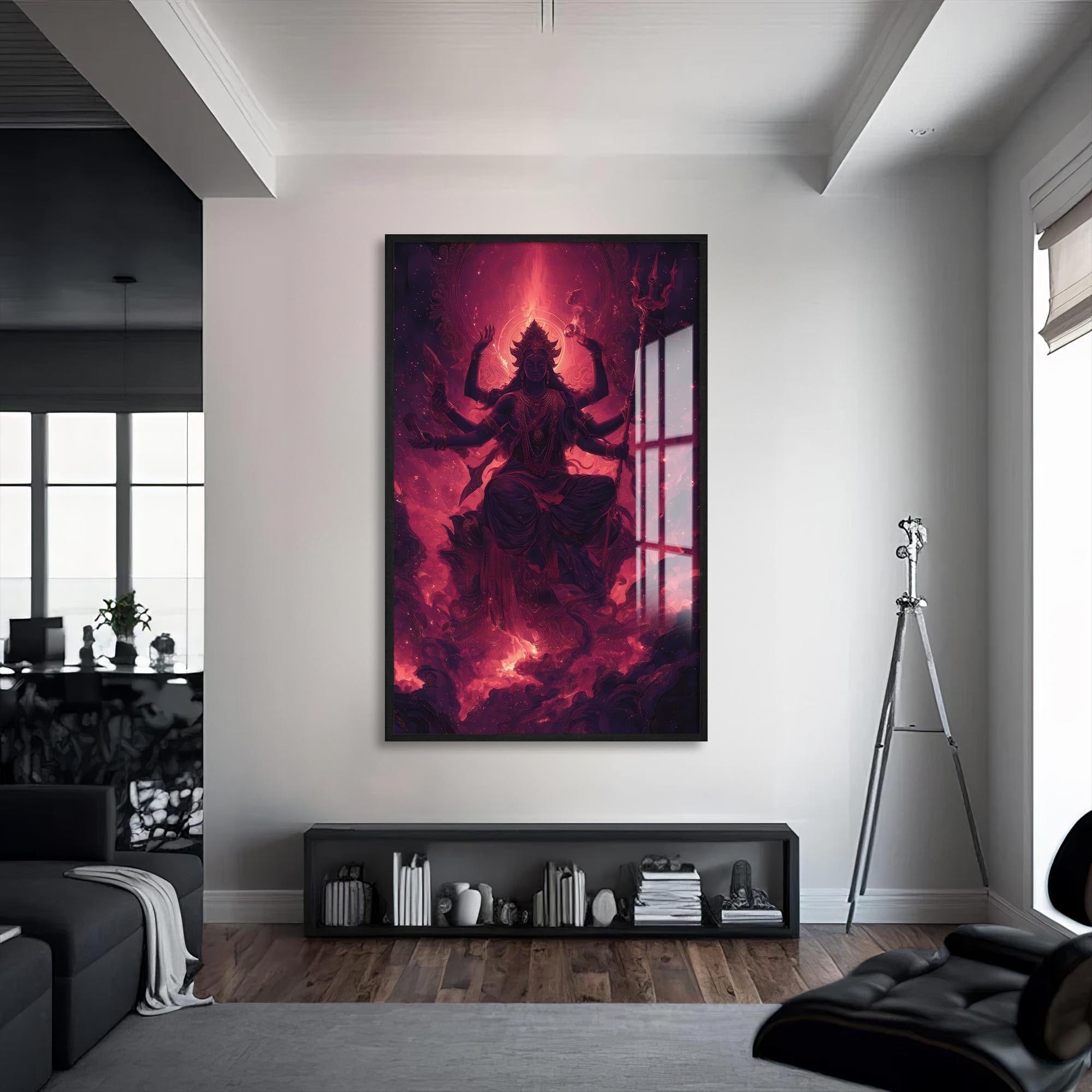 Artronauts Glass Print S | 72x46 cm | 28.3"x18.1" / Black Crimson Shakti- Hinduism Tempered Glass Wall Art