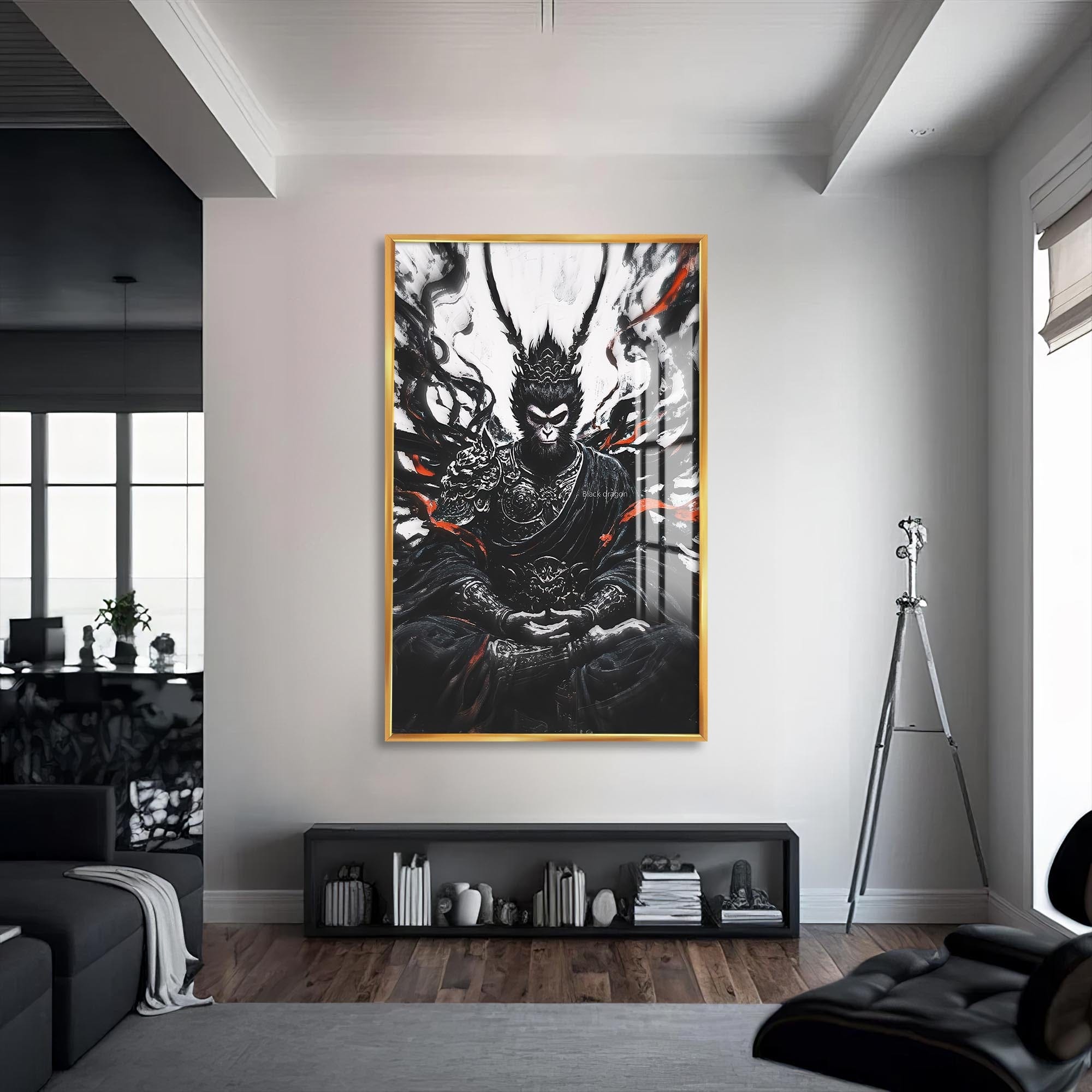 Artronauts Glass Print S | 72x46 cm | 28.3"x18.1" / Gold Dark Ascetic- Hinduism Tempered Glass Wall Art
