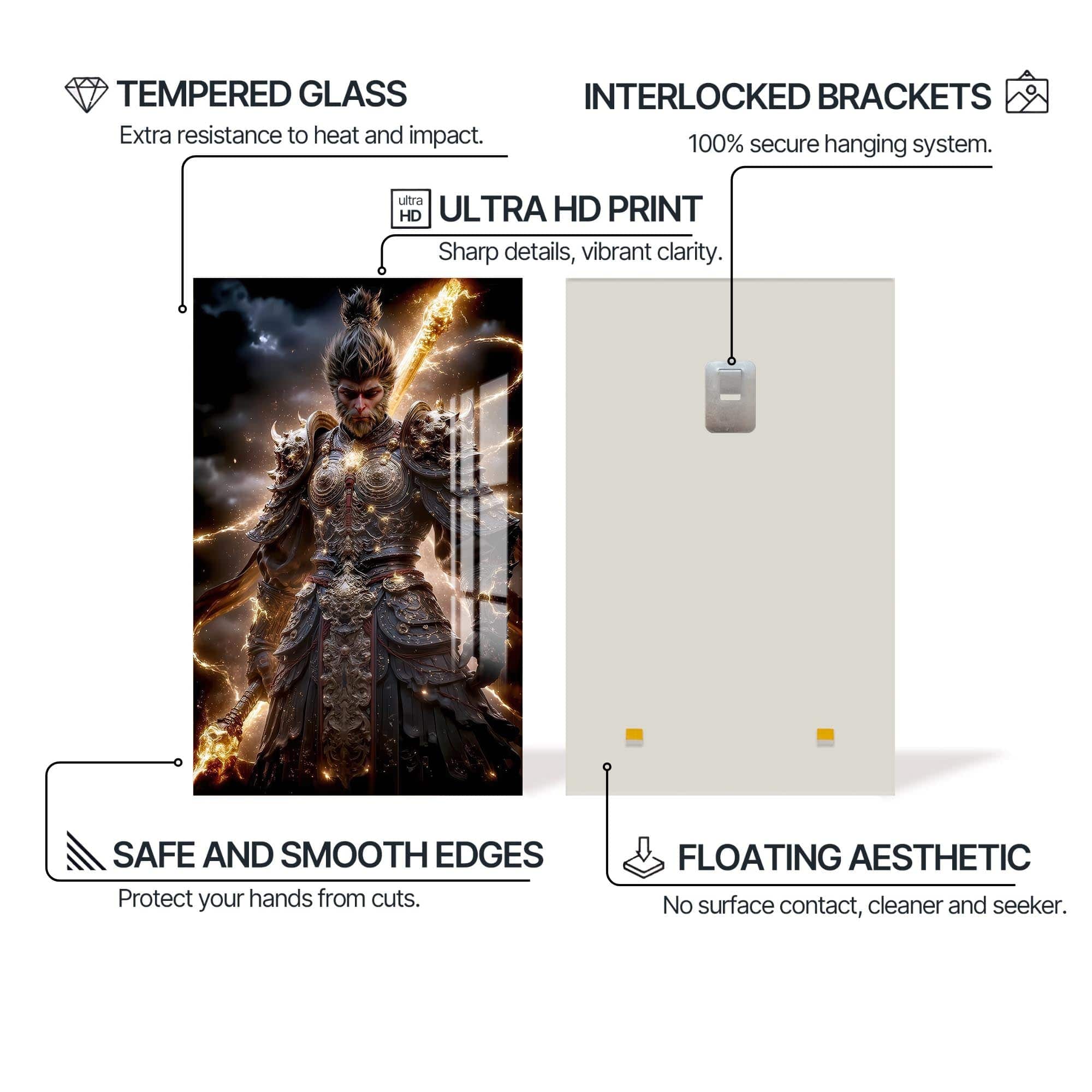 Artronauts Glass Print Golden Warrior- Hinduism Tempered Glass Wall Art