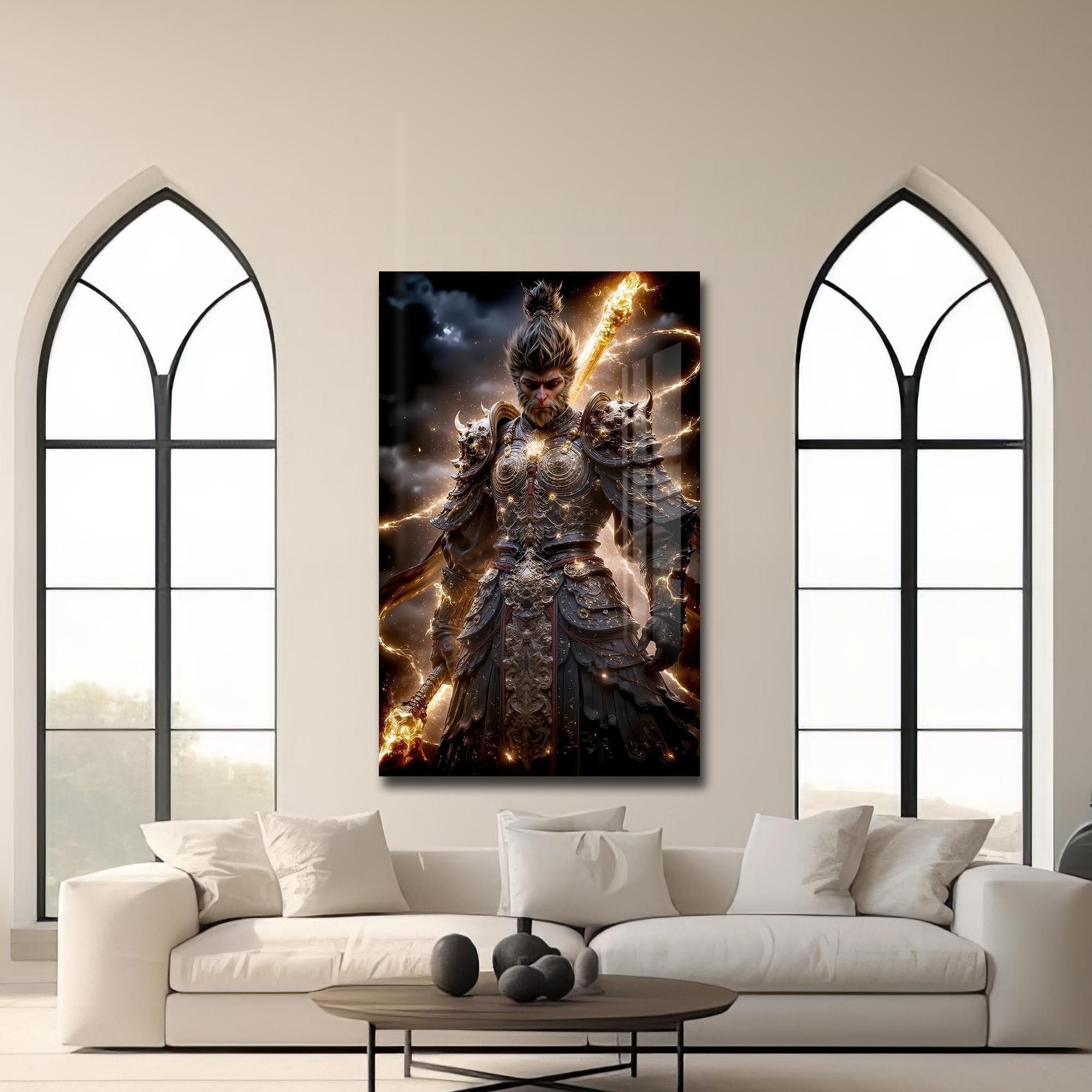 Artronauts Glass Print Golden Warrior- Hinduism Tempered Glass Wall Art