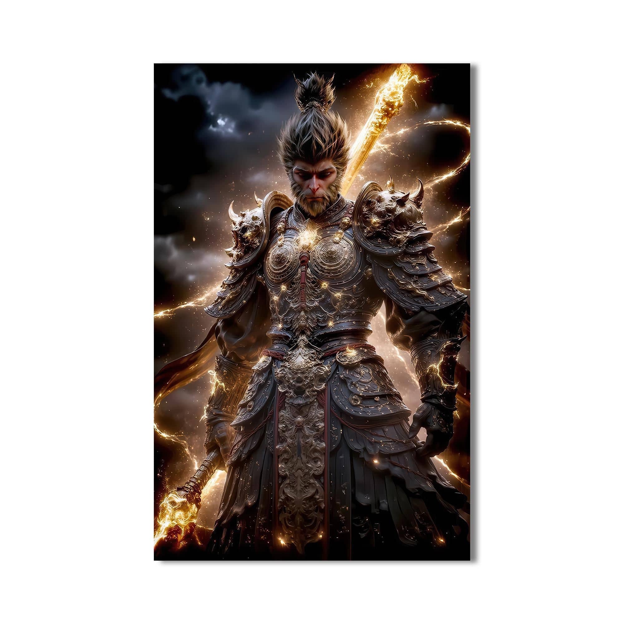 Artronauts Glass Print Golden Warrior- Hinduism Tempered Glass Wall Art