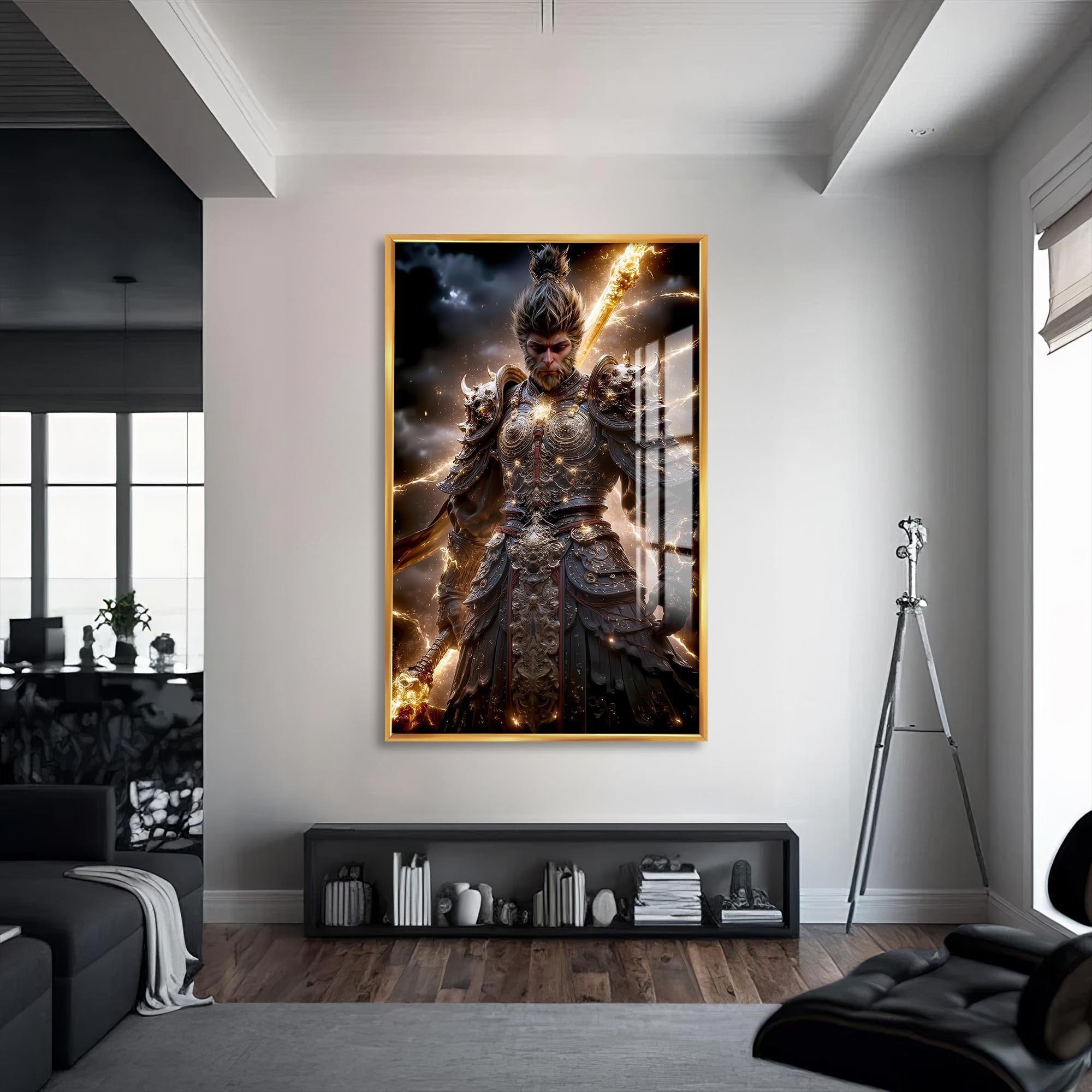 Artronauts Glass Print S | 72x46 cm | 28.3"x18.1" / Gold Golden Warrior- Hinduism Tempered Glass Wall Art