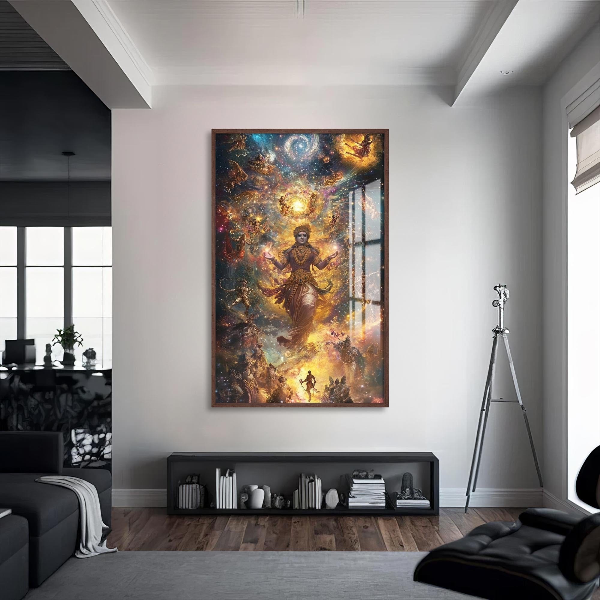 Artronauts Glass Print S | 72x46 cm | 28.3"x18.1" / Walnut Divine Lotus- Hinduism Tempered Glass Wall Art