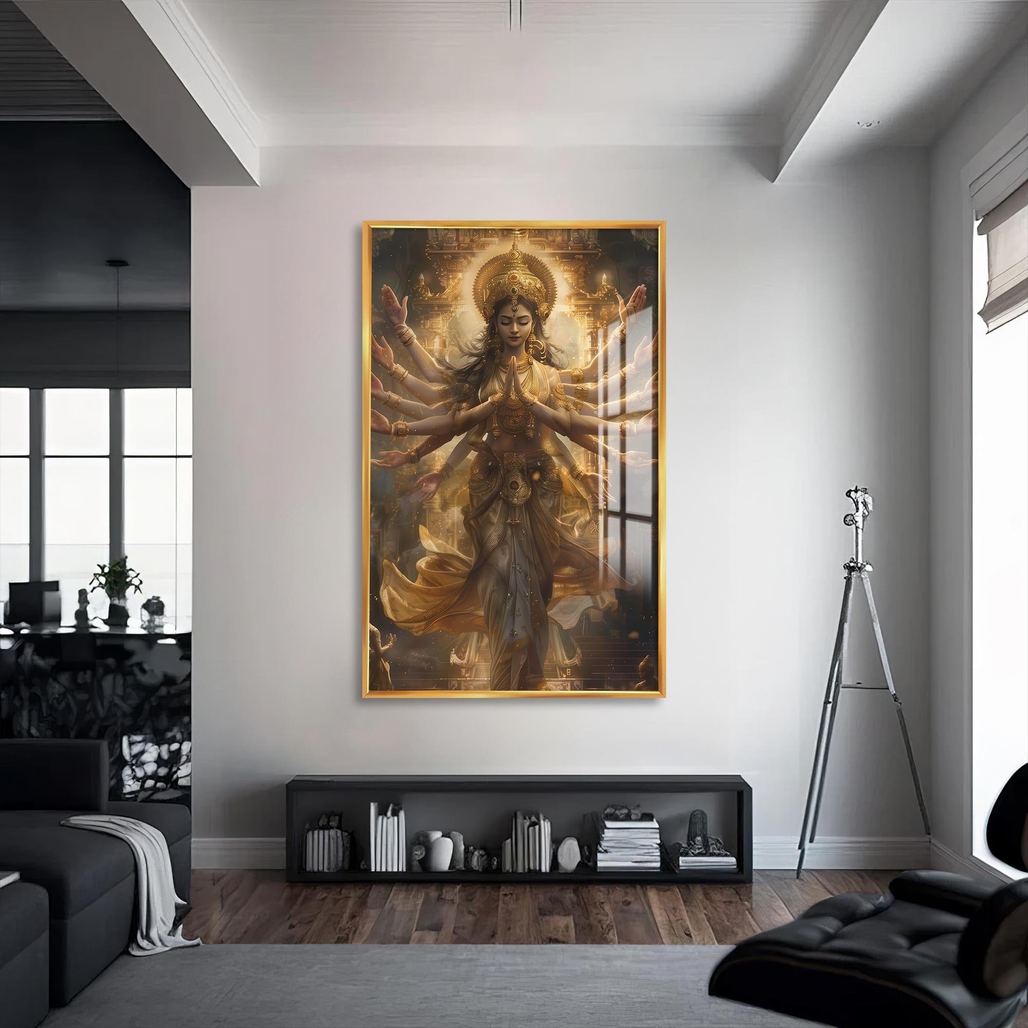 Artronauts Glass Print S | 72x46 cm | 28.3"x18.1" / Gold Krishna Melody- Hinduism Tempered Glass Wall Art