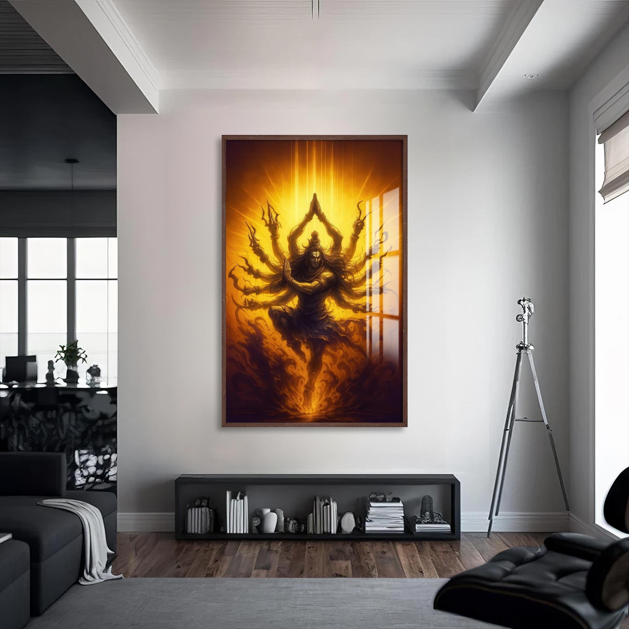 Artronauts Glass Print S | 72x46 cm | 28.3"x18.1" / Walnut Shiva Sanctuary- Hinduism Tempered Glass Wall Art