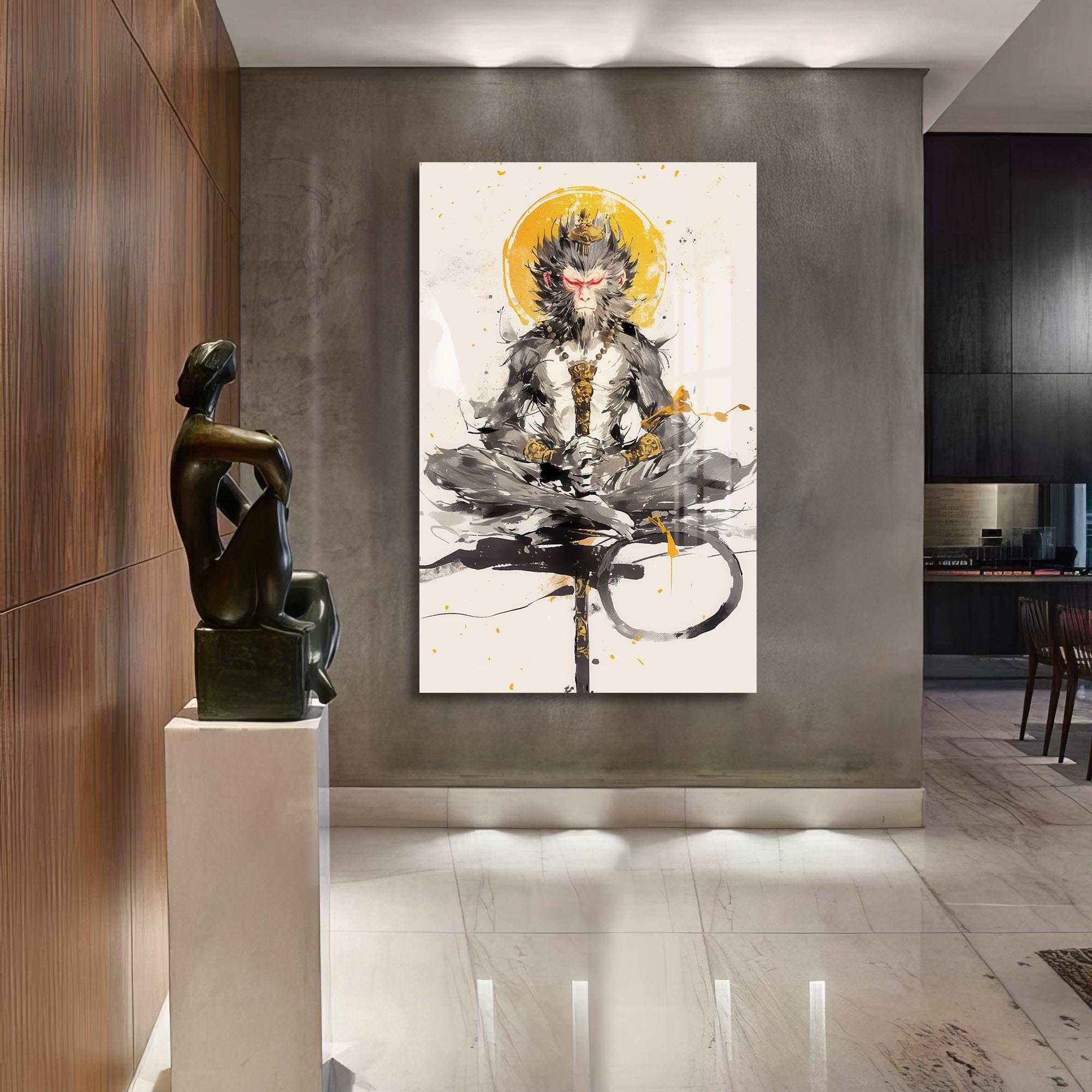 Artronauts Glass Print Meditation Hanuman- Hinduism Tempered Glass Wall Art