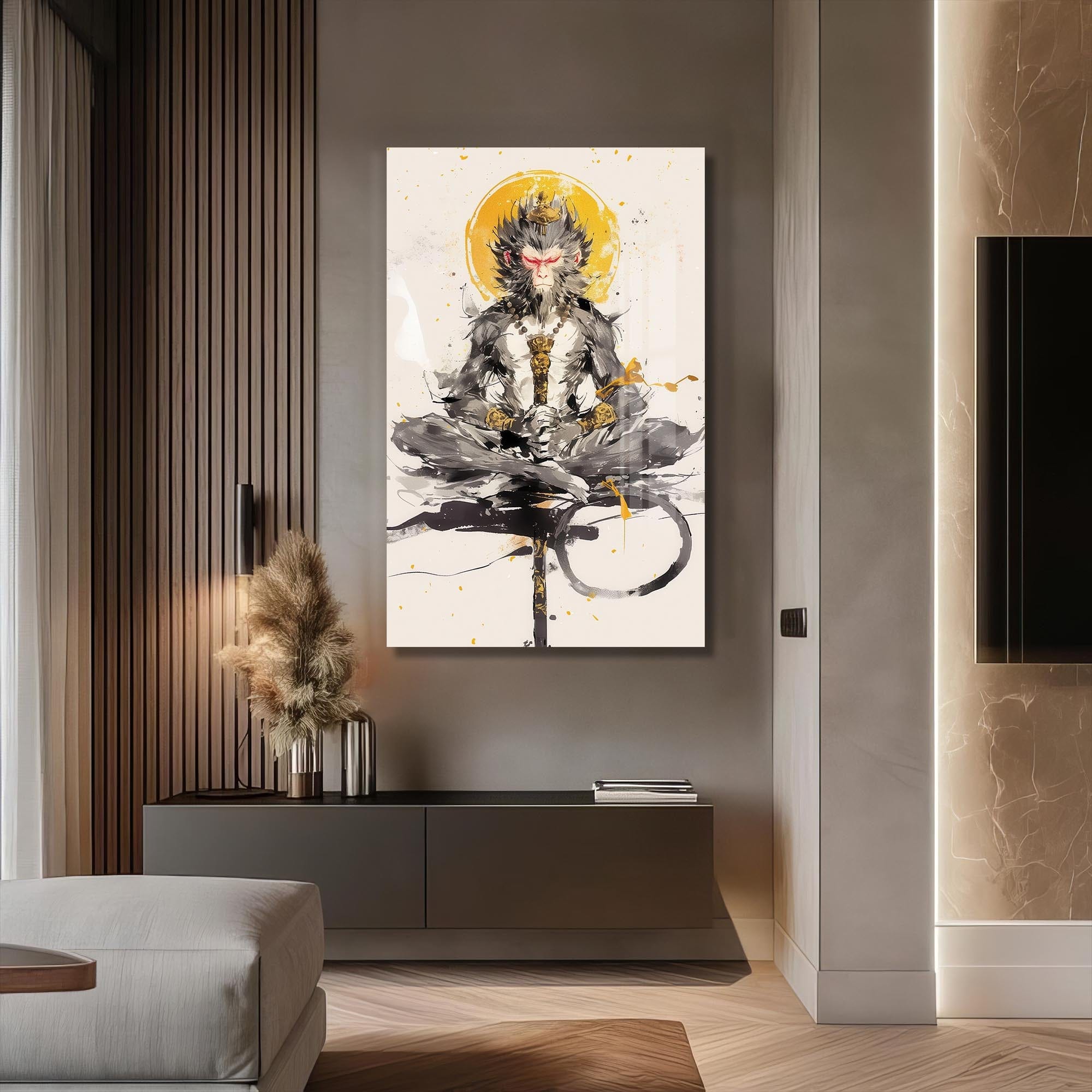 Artronauts Glass Print Meditation Hanuman- Hinduism Tempered Glass Wall Art