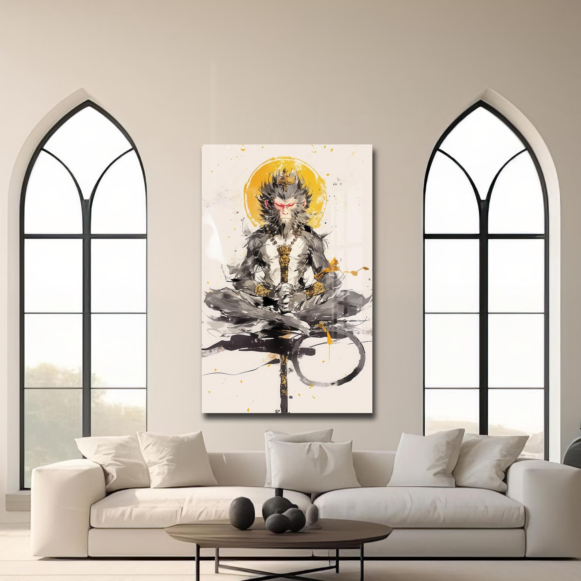 Artronauts Glass Print Meditation Hanuman- Hinduism Tempered Glass Wall Art