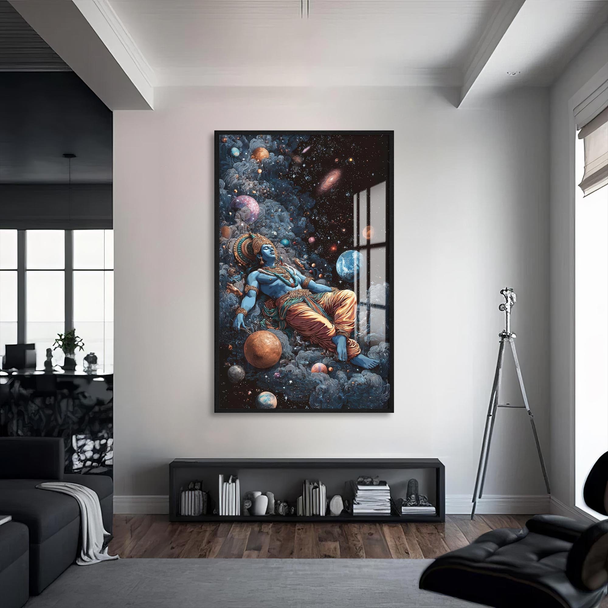 Artronauts Glass Print S | 72x46 cm | 28.3"x18.1" / Black Cosmic Shiva- Hinduism Tempered Glass Wall Art