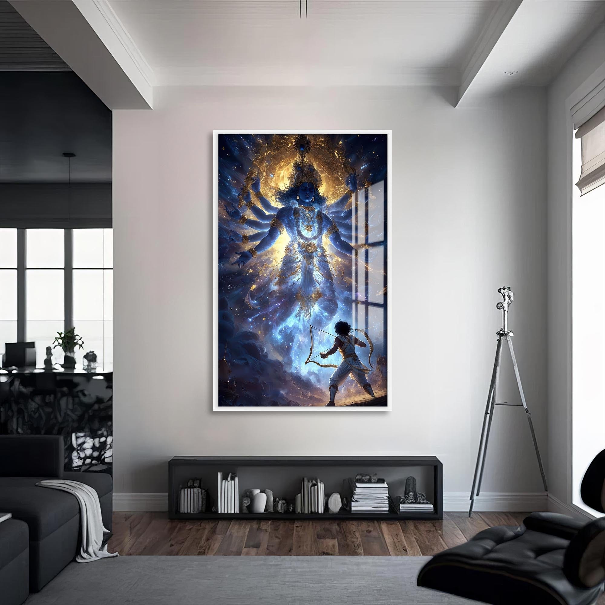 Artronauts Glass Print S | 72x46 cm | 28.3"x18.1" / White Cosmic Vishnu- Hinduism Tempered Glass Wall Art